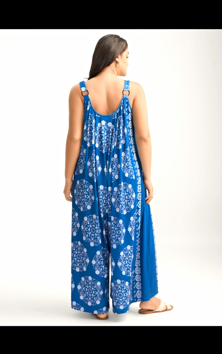 Bloom Chic Plus 26 Blue/White  Sleeveless Jumpsuit Maxi Dress Pockets  Wore Once