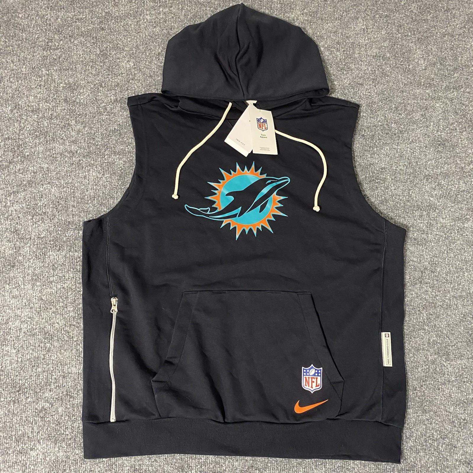 Nike On Field Miami Dolphins Sideline Mens Large Dri-FIT Sleeveless Hoodie NWT