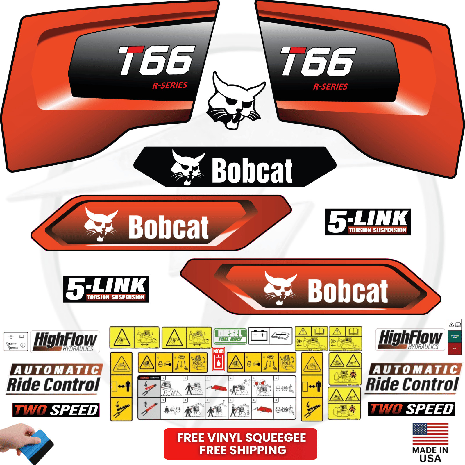 Fits Bobcat T66 Complete Decal Kit Skid Steer Stickers - 