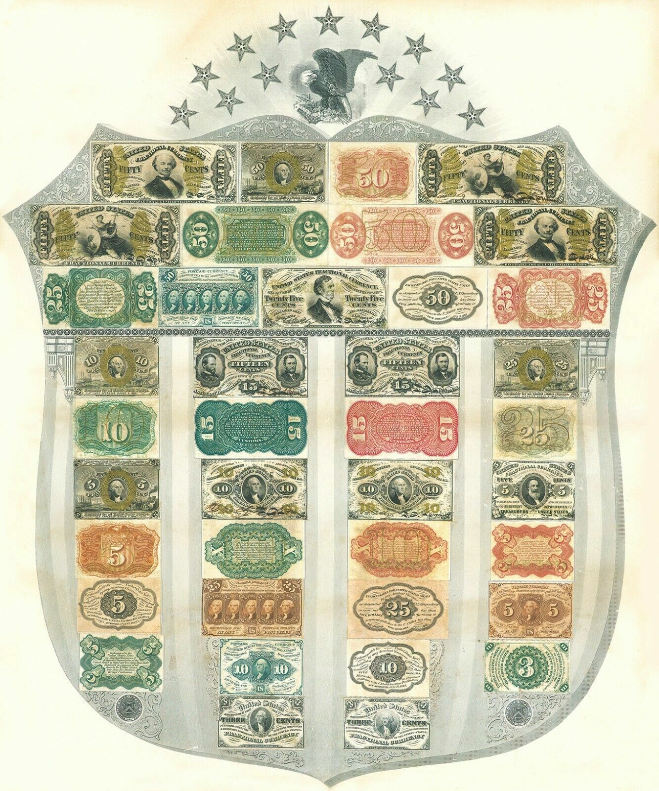 US Fractional Currency. 1:1 Copied from the Original Bank Sampler Shield US Fractional Currency. 1:1 Copied from the Original Bank Sampler Shield