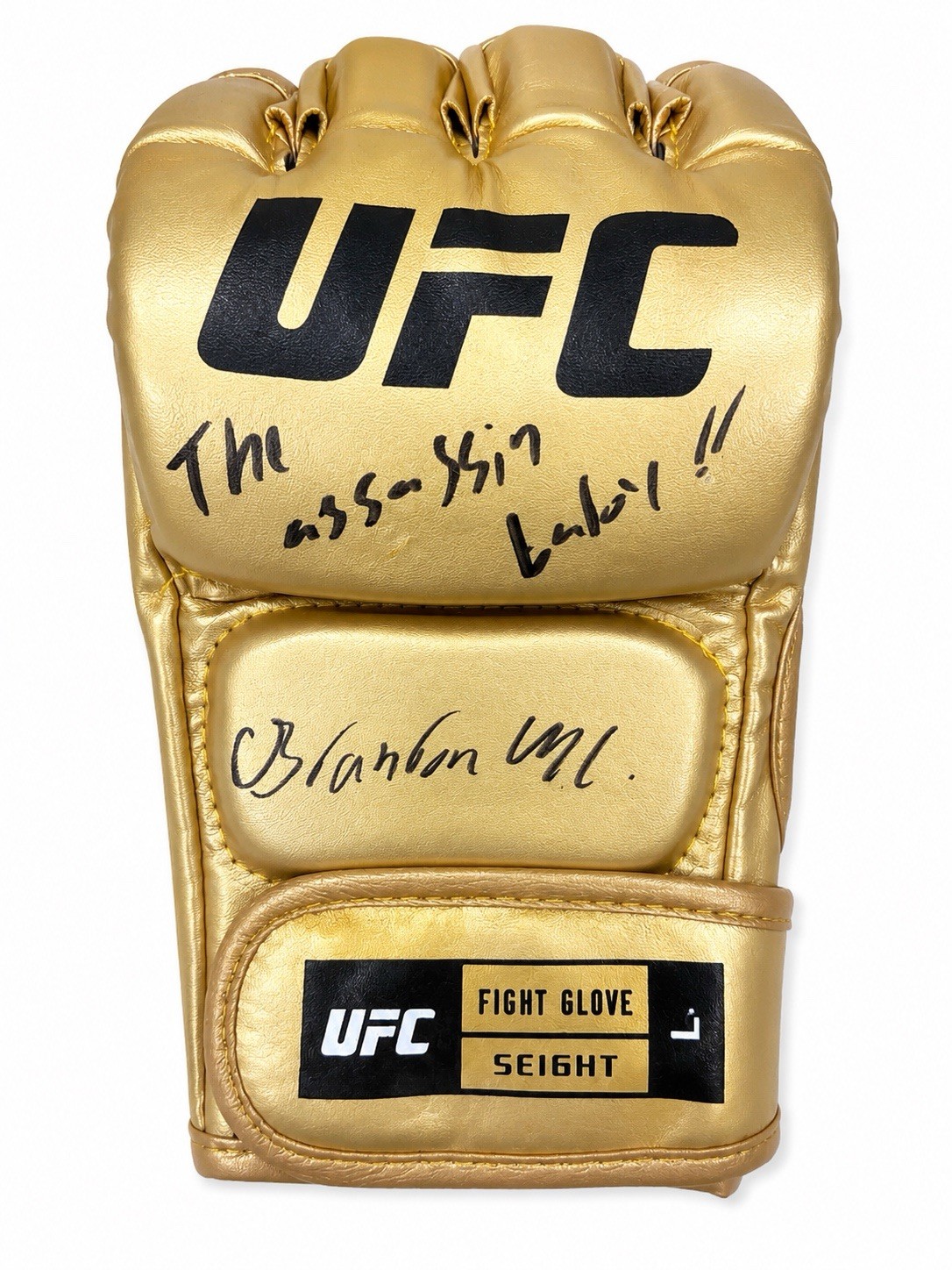 Brandon Moreno Signed Gold UFC Fight Glove “The Assassin Baby” PSA/DNA ITP