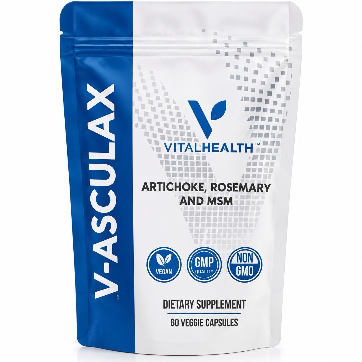 VitalHealth V-ASCULAX Artichoke Rosemary MSM 60 Capsules Non-GMO