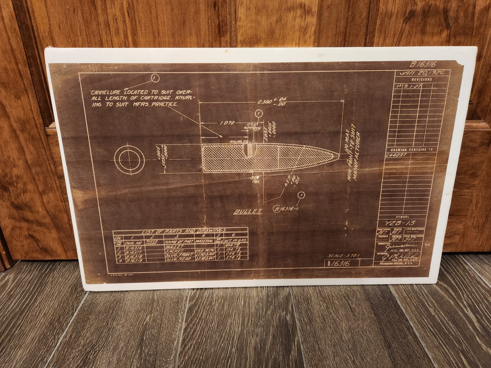 Vintage and VERY Rare Frankford Arsenal Technical Cartridge Production Drawing