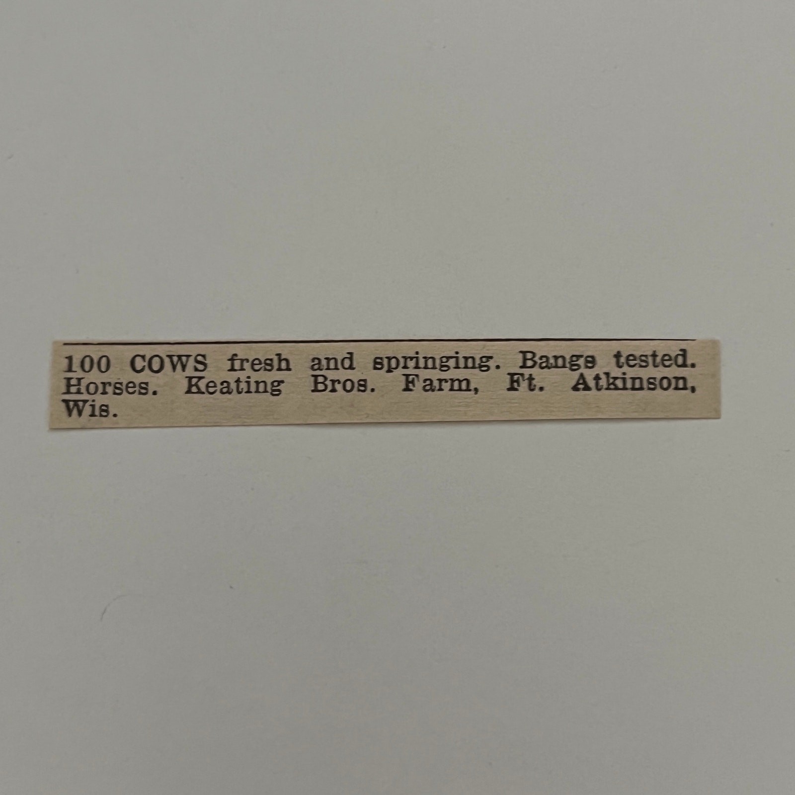 Keating Bros. Farm Cows Fresh Ft. Atkinson WI 1940 Racine WI Clipping SAH5-S35