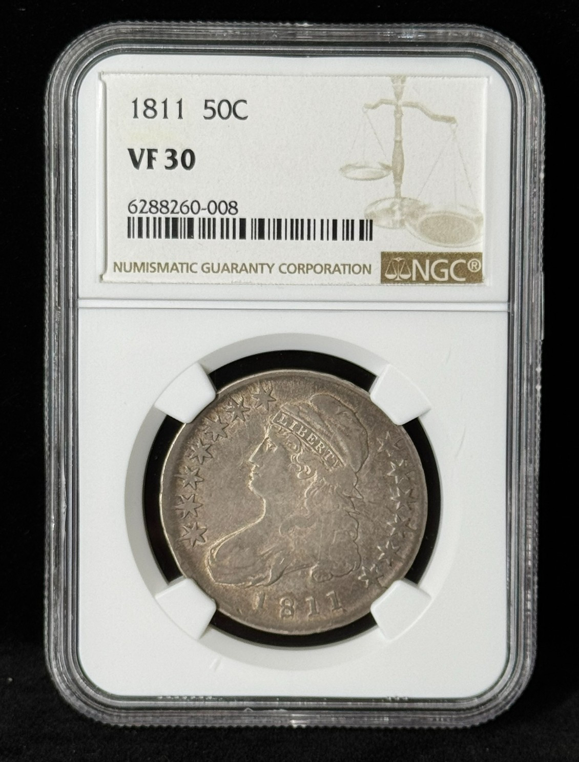 1811 Capped Bust Half Dollar 50C NGC VF30 Early Silver Type Coin
