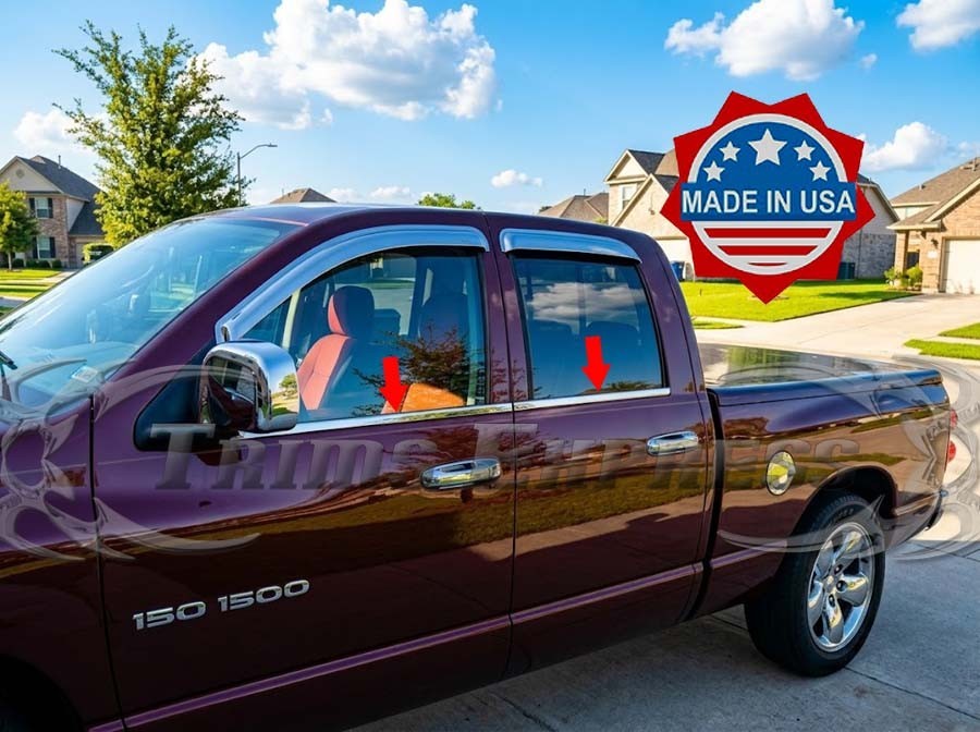 fit:2004-2008 Dodge Ram Quad Cab/Crew Cab 4Pc Window Sill Trim Accent