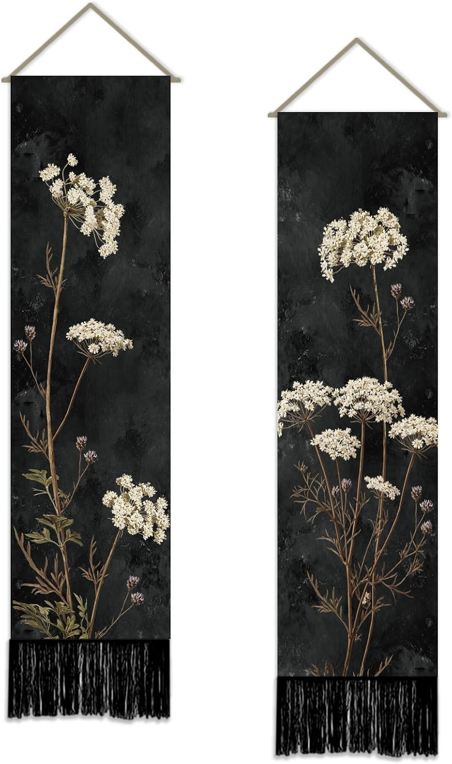 Wall Tapestry Set 2Pcs Lace Flower Tapestry Dark Botanical Wall Art Vintage Herb