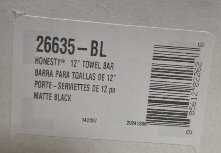 Kohler K-26635-BL Honesty 12” Wall Mounted Towel Bar - Matte Black *READ*