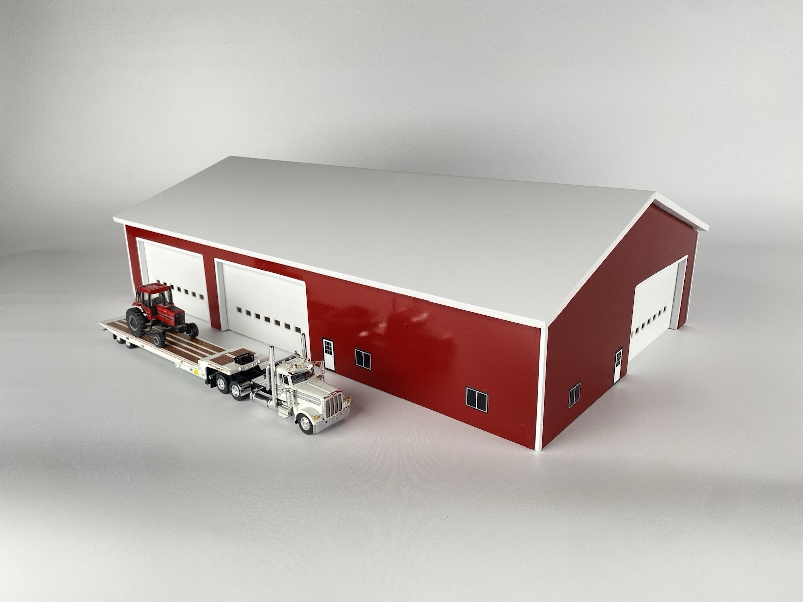 1/64 Custom Scratch Farm Barn Building Shop 70x120 Red Sides White Roof 