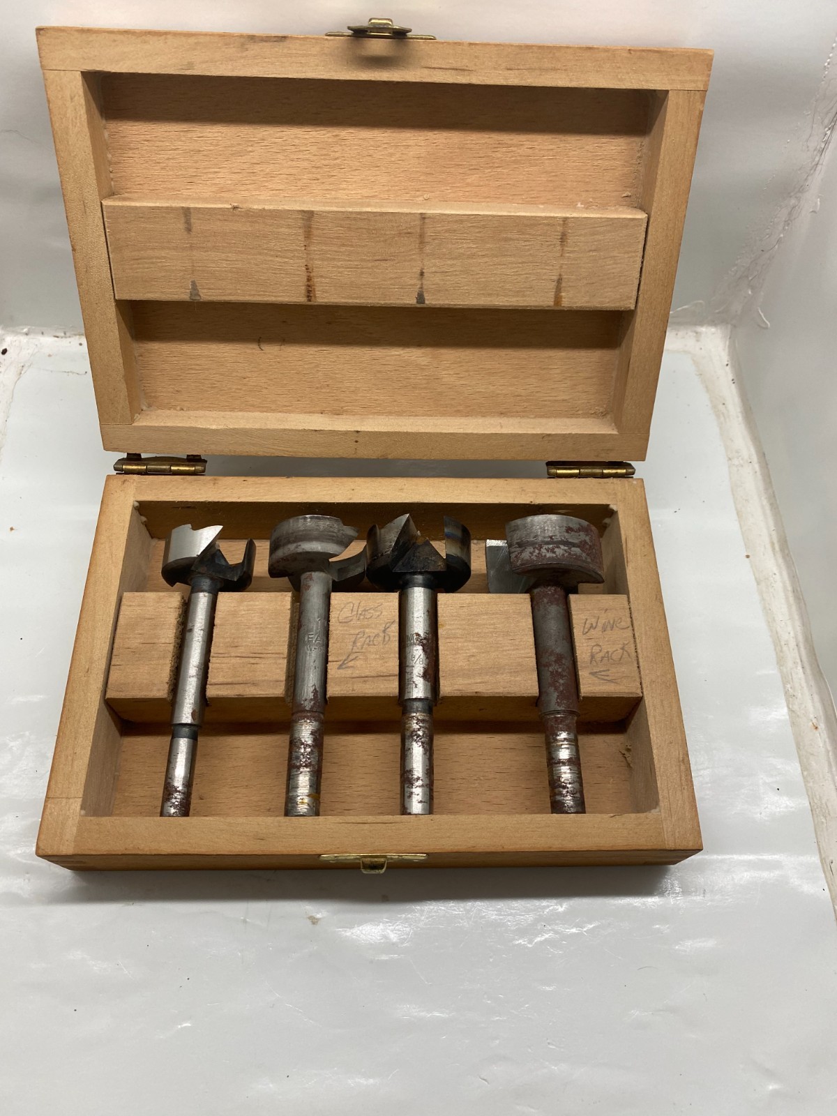 Vintage West Germany Forstner Bit Set 4pc Wood Case Large Sizes Woodworking