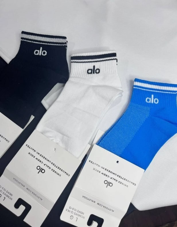 3 Pair Mix White+Black+Blue AIO Half-Crew Throwback Ankle Socks 100% Cotton Sz L