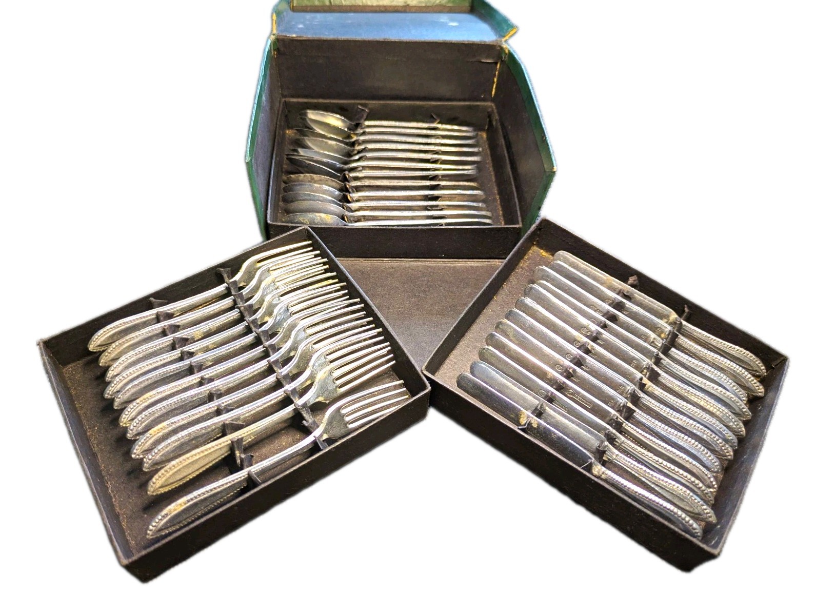Antique German Miniature Cased Cutlery Set 35pc Boxed Dollhouse Toy c.1900 