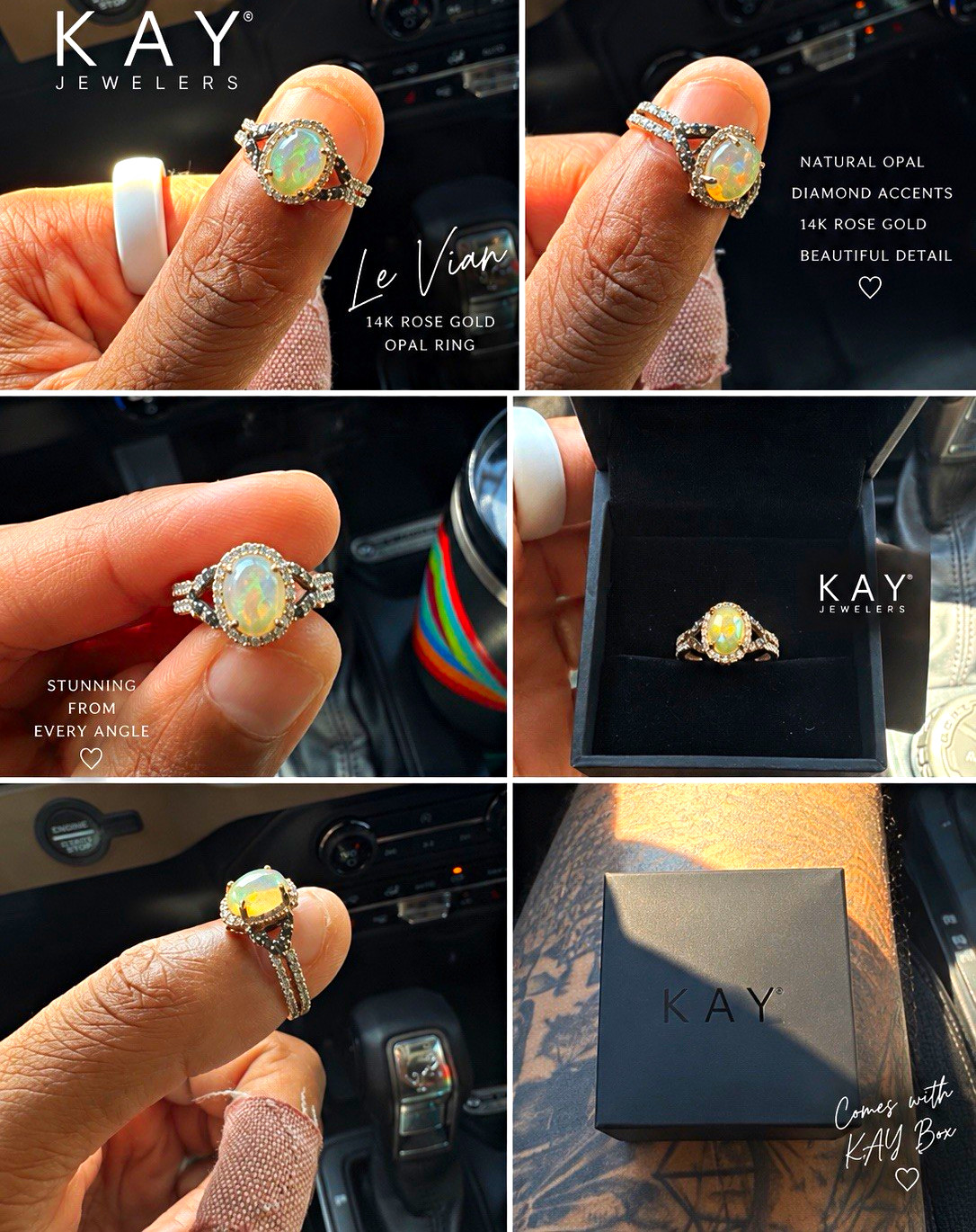 Le Vian 14k Rose Gold Natural Oval Opal Halo Ring w/ Diamond Accents