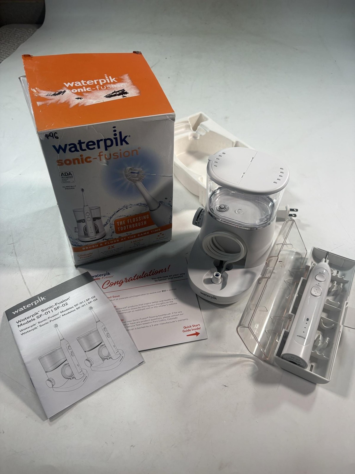 Waterpik Sonic-Fusion Toothbrush Flosser SF-01 Rechargeable White Sonic NO BRUSH