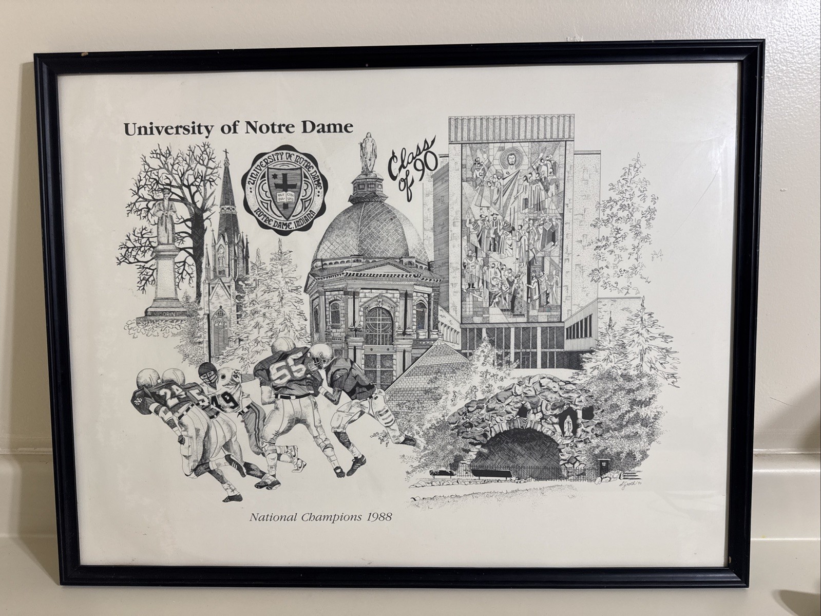 University Of Notre Dame Class of 1990 print art work created by S. Groth - RARE