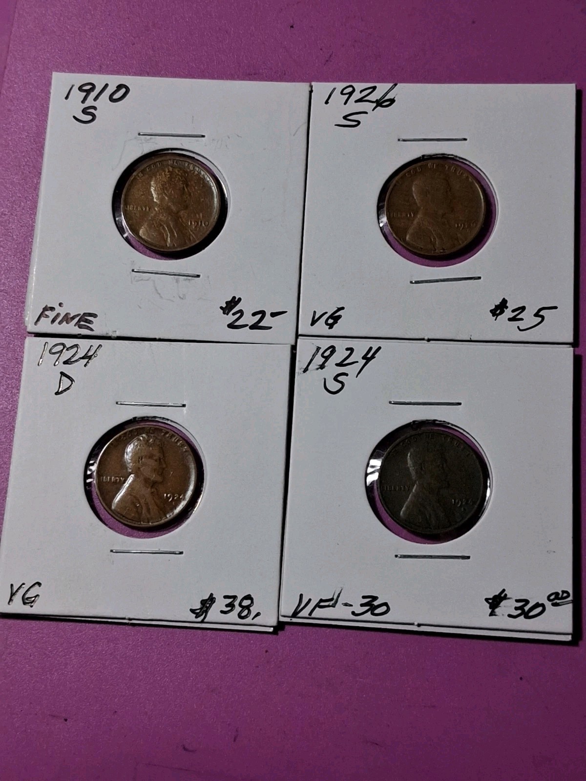 1910-S, 1926-S, 1924-D, 1924-S LINCOLN CENTS LOT OF 4