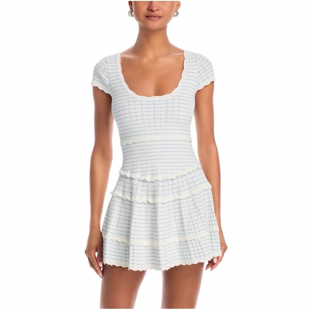 LoveShackFancy Elisavette Smocked Mini Dress Sailor Stripes Blue White Large NEW