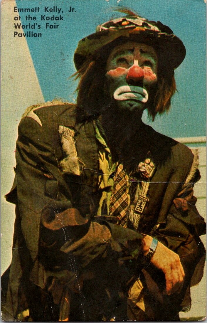 Vintage 1964/65 Worlds Fair Emmett Kelly Jr. Autographed Postcard New York Clown