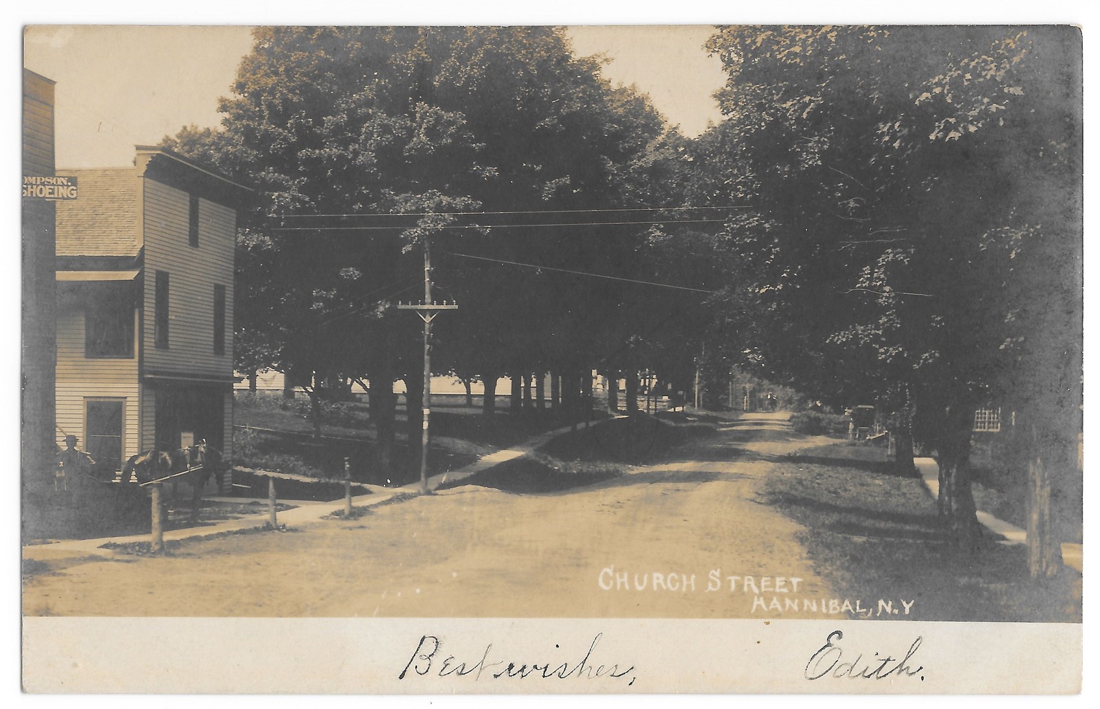 Church Street Hannibal NY RPPC Thompson Horseshoing c1910 Postcard