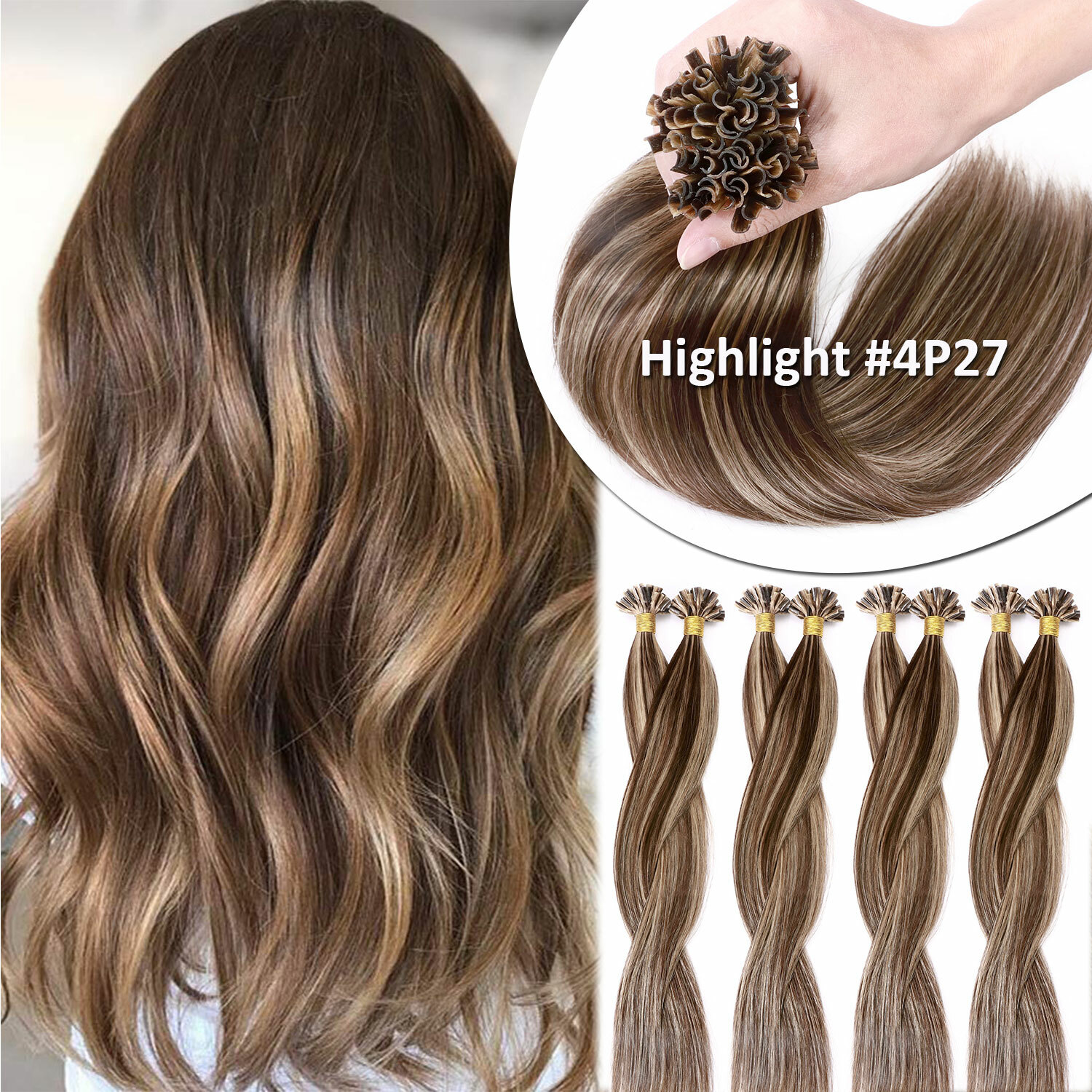 Double THICK Nail Utip Fusion Keratin Remy Human Hair Extensions Pre Bonded 1g/s
