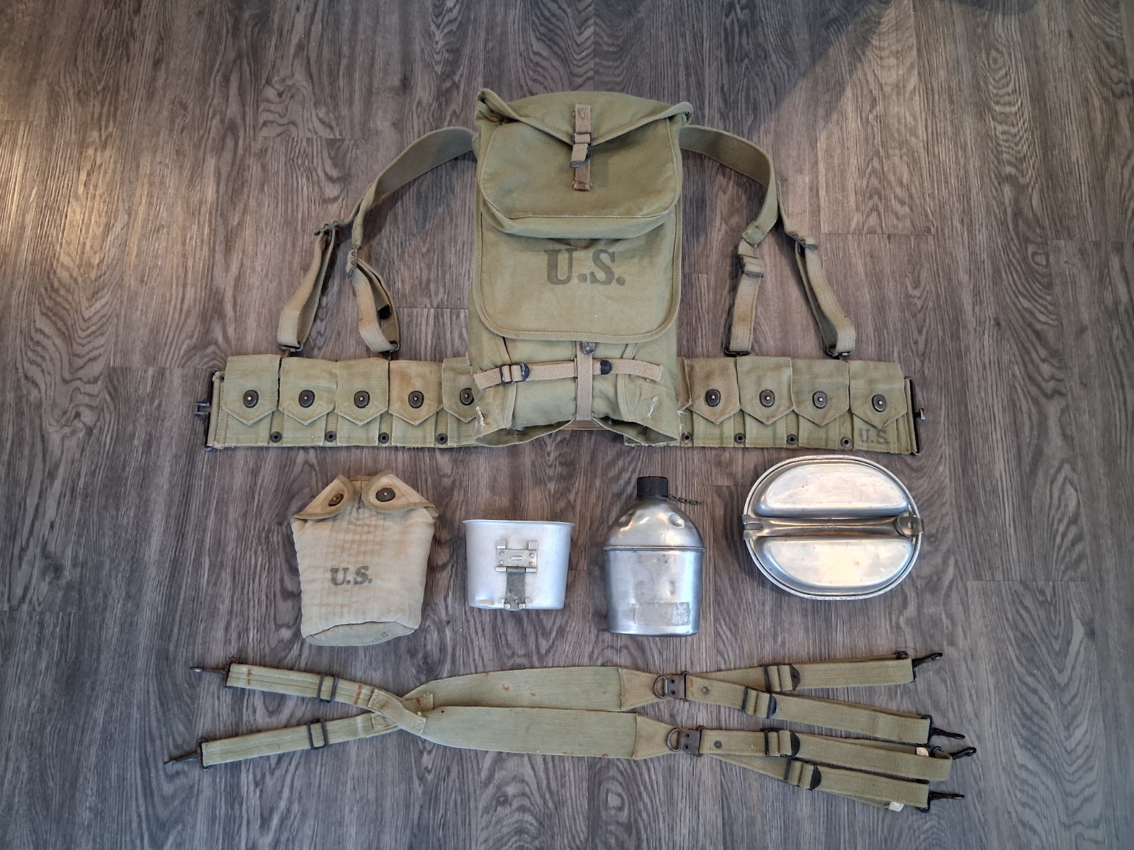 WWII M1923 Cartridge Belt,  M1928 Haversack, Canteen, Suspenders