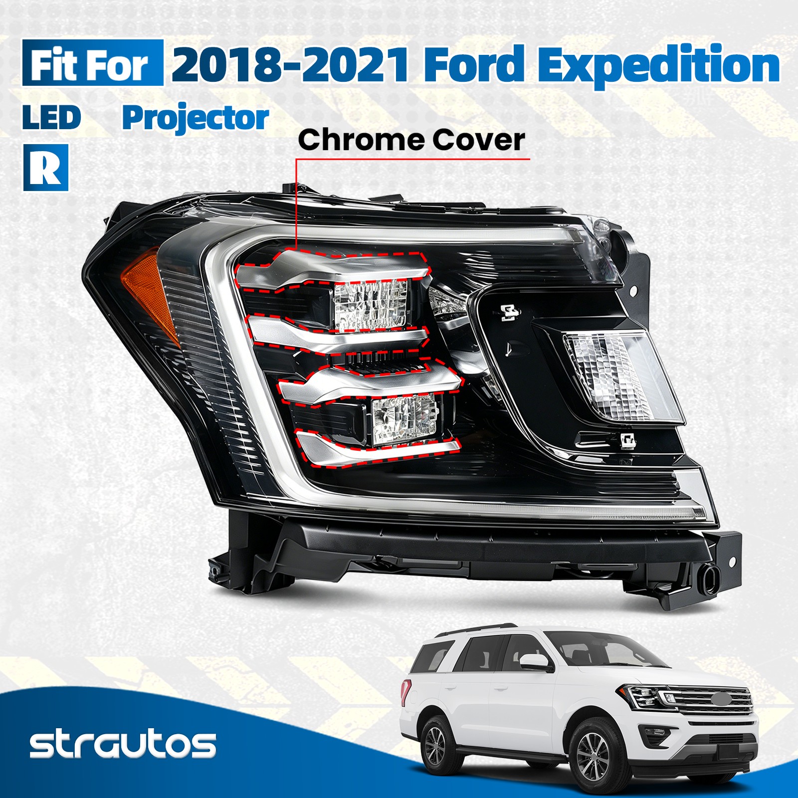 For 2018-2021 Ford Expedition Full LED Headlight w/ LED DRL Chrome Passenger RH For 2018-2021 Ford Expedition Full LED Headlight w/ LED DRL Chrome Passenger RH