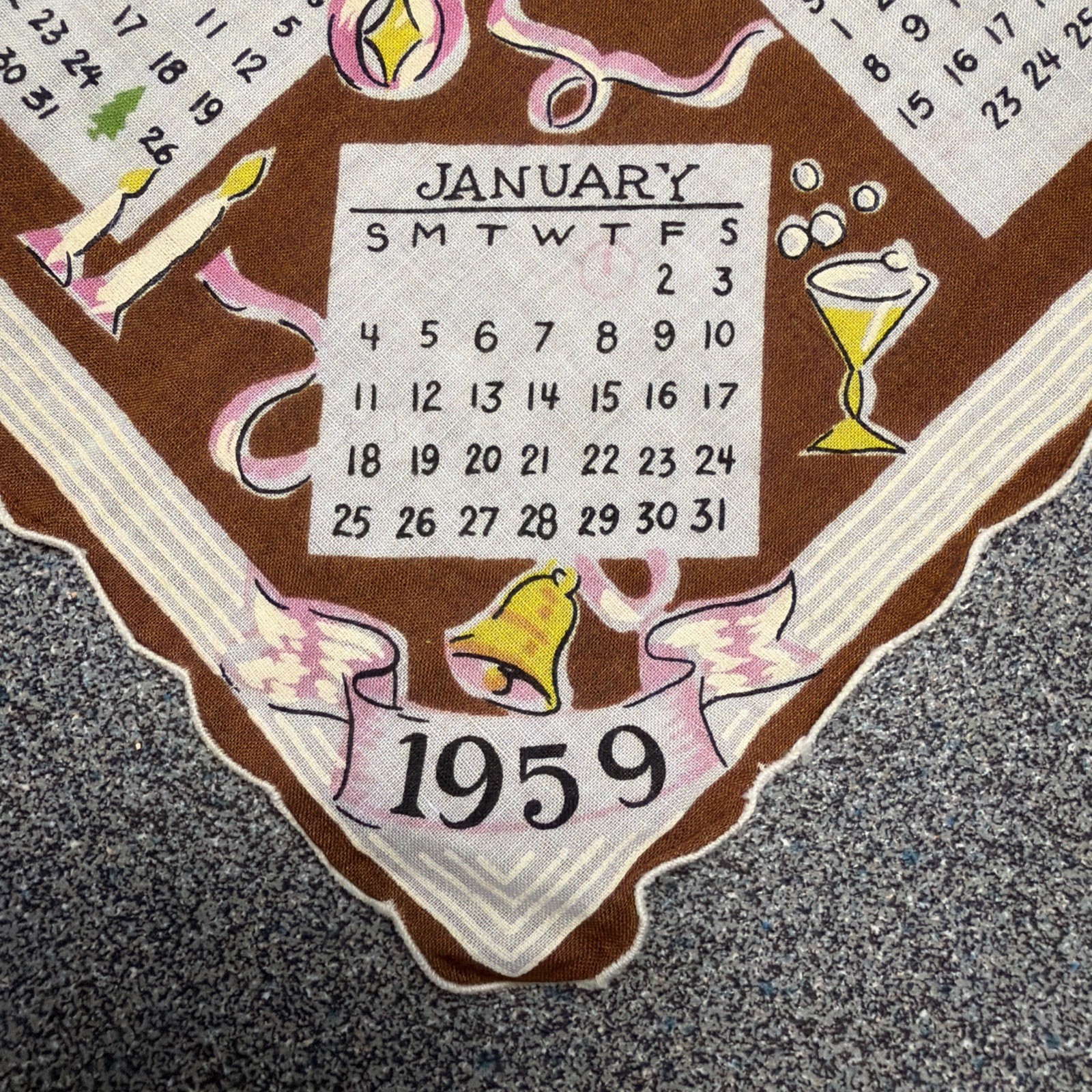 Vintage 1959  12 Month Calendar Ladies Handkerchief