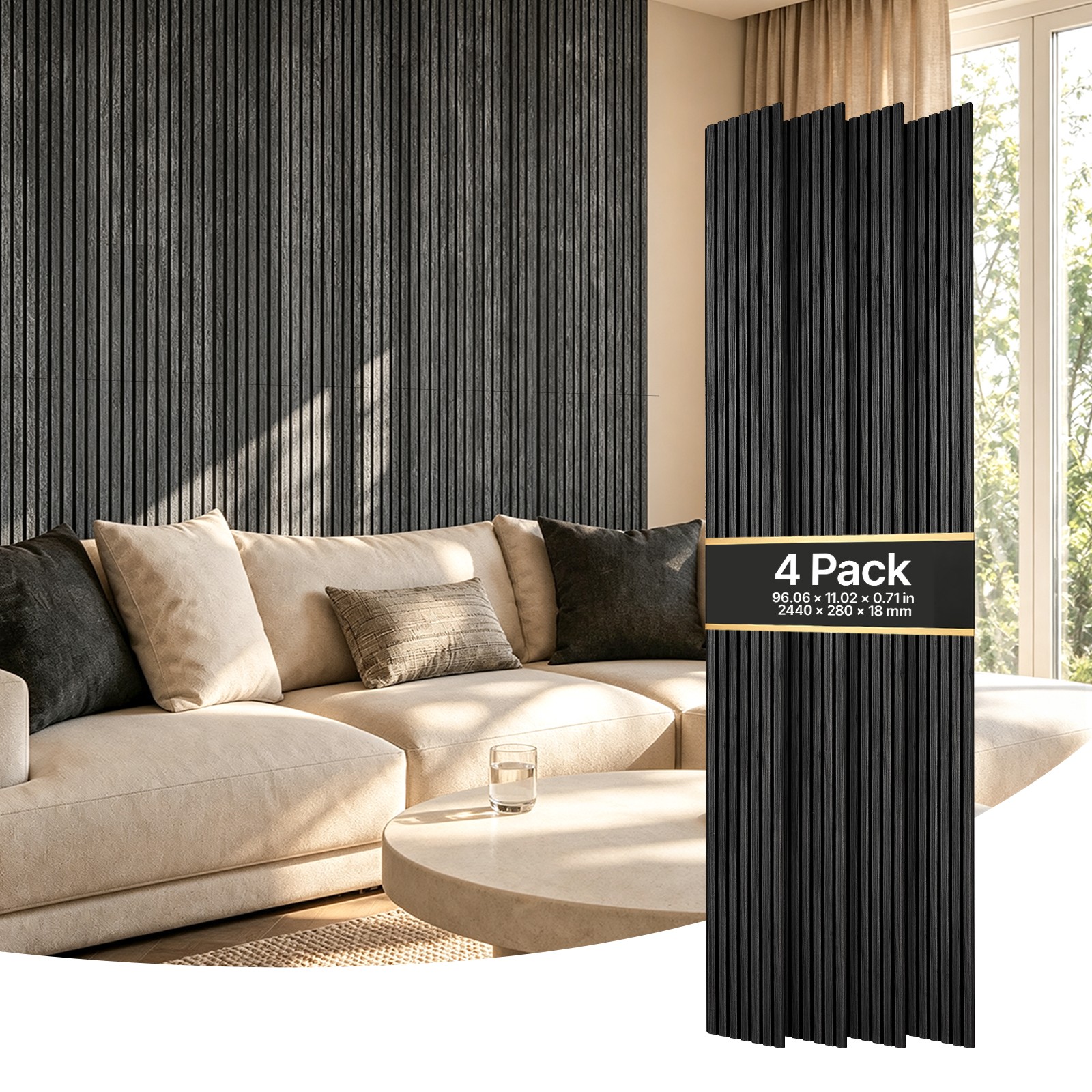 VEVOR Wood Wall Panels 96.06 x 11.02 in Acoustic Slat Panels Black Oak 4-Pack