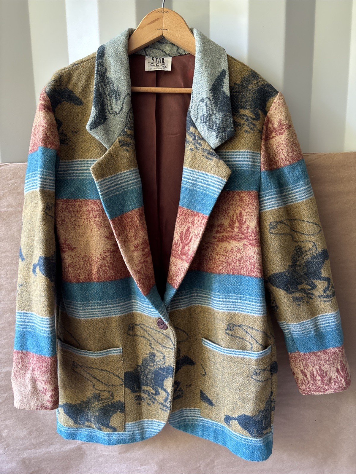 Vintage Aztec Cozy Western Horse Jacket/Coat Blazer Women’s Wool Blend