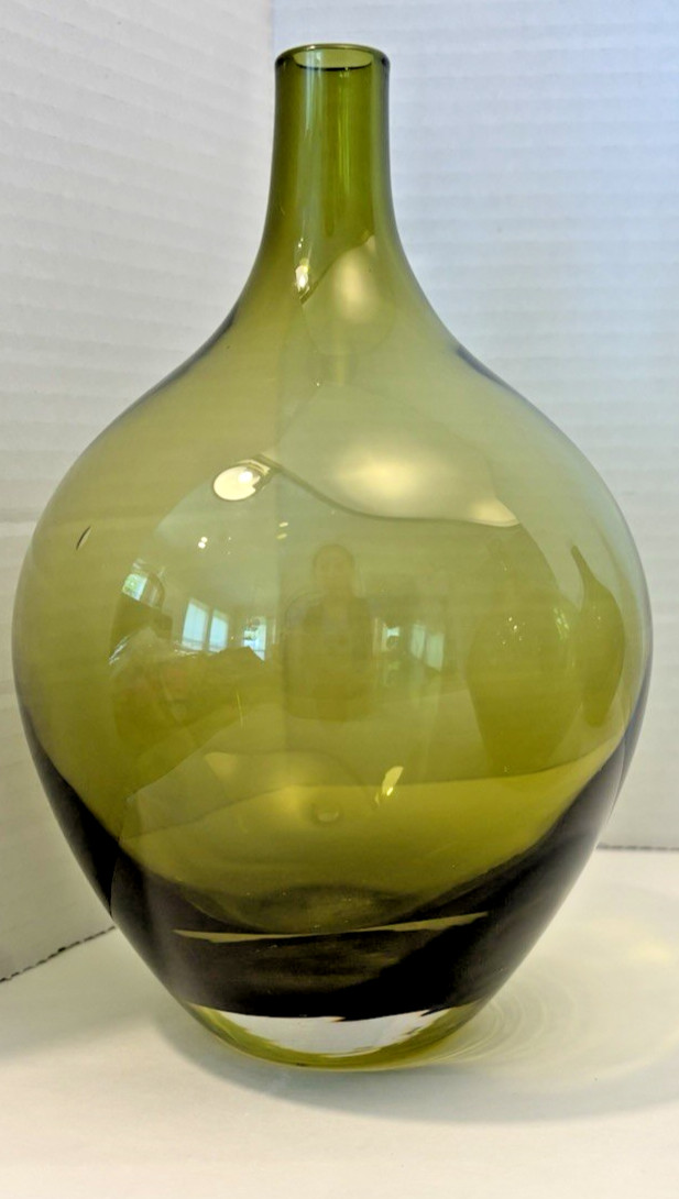 Vintage Ikea Jelinek Salong Vase Olive Green Hand Blown Short Neck EUC