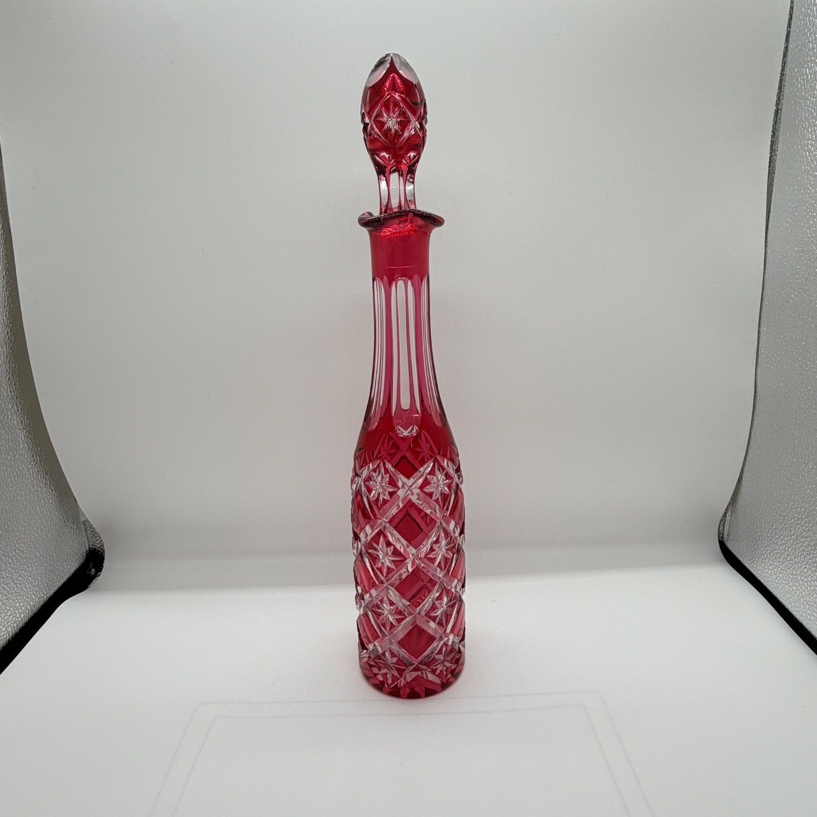 Antique Bohemian Cranberry cut to clear decanter GORGEOUS Antique Bohemian Cranberry cut to clear decanter GORGEOUS