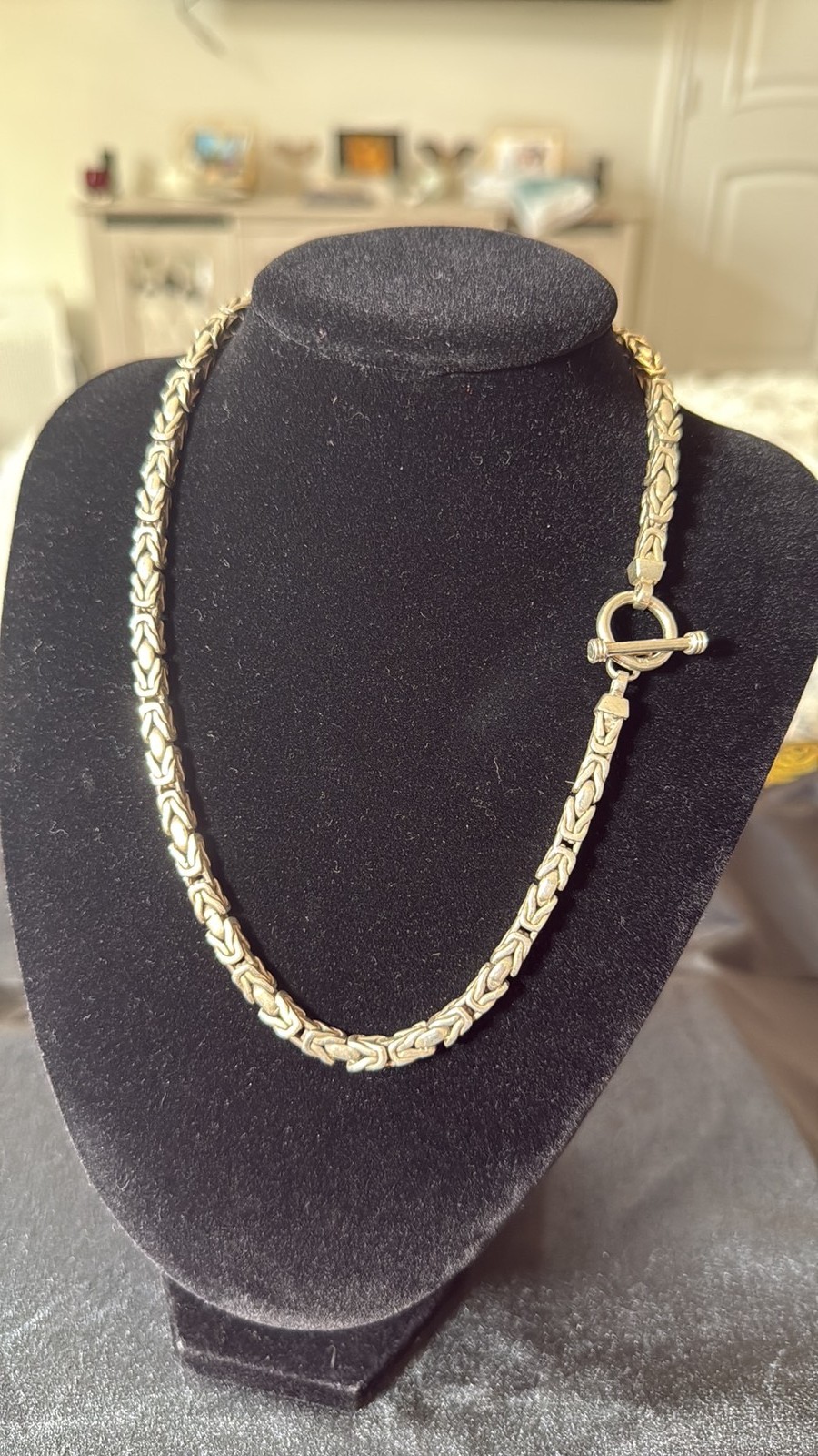 Vintage Heavy 925 Sterling Silver Byzantine Chain Necklace with Toggle Clasp