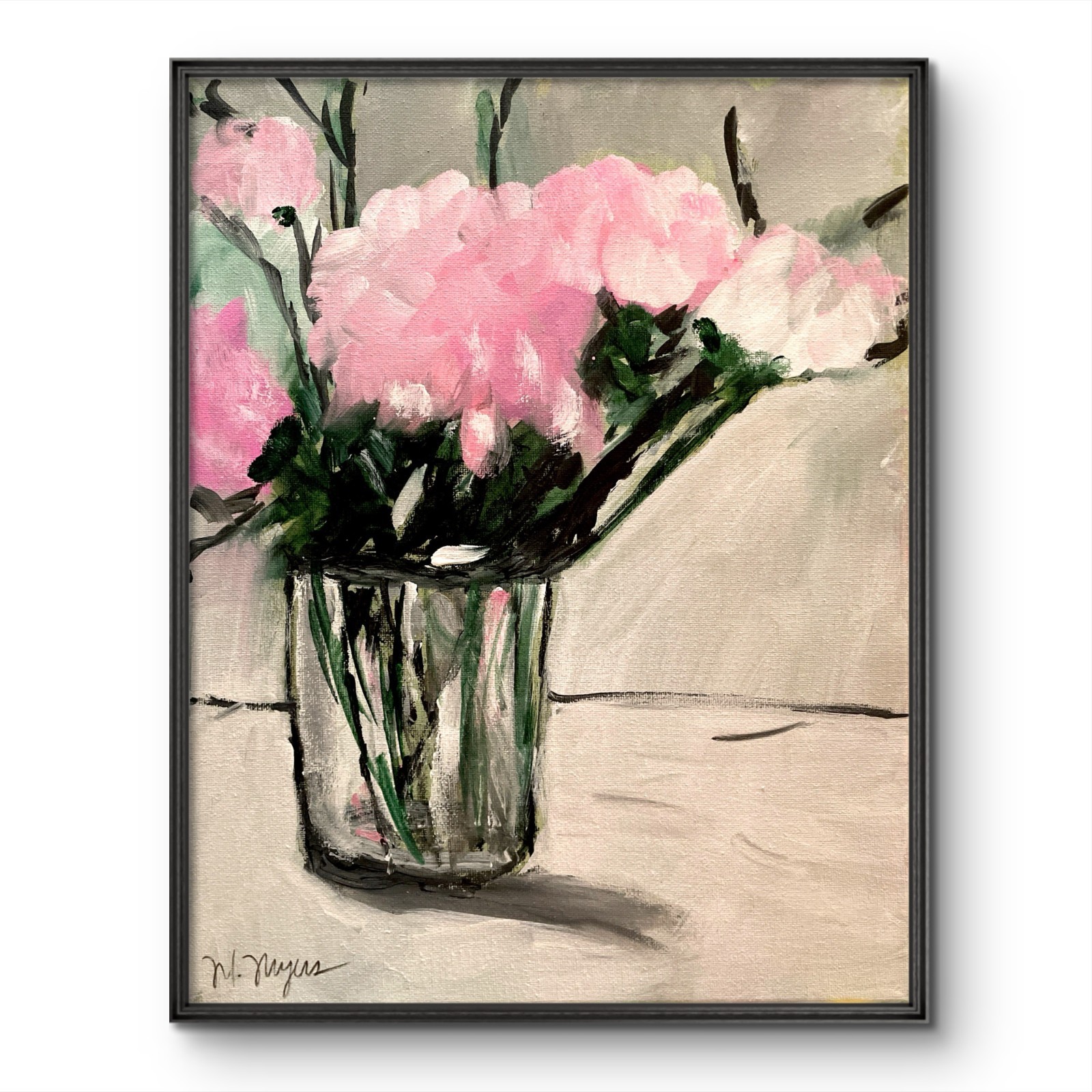 Mary Myers Original Abstract Expressionism 11x14 Pink Floral Vase Signed