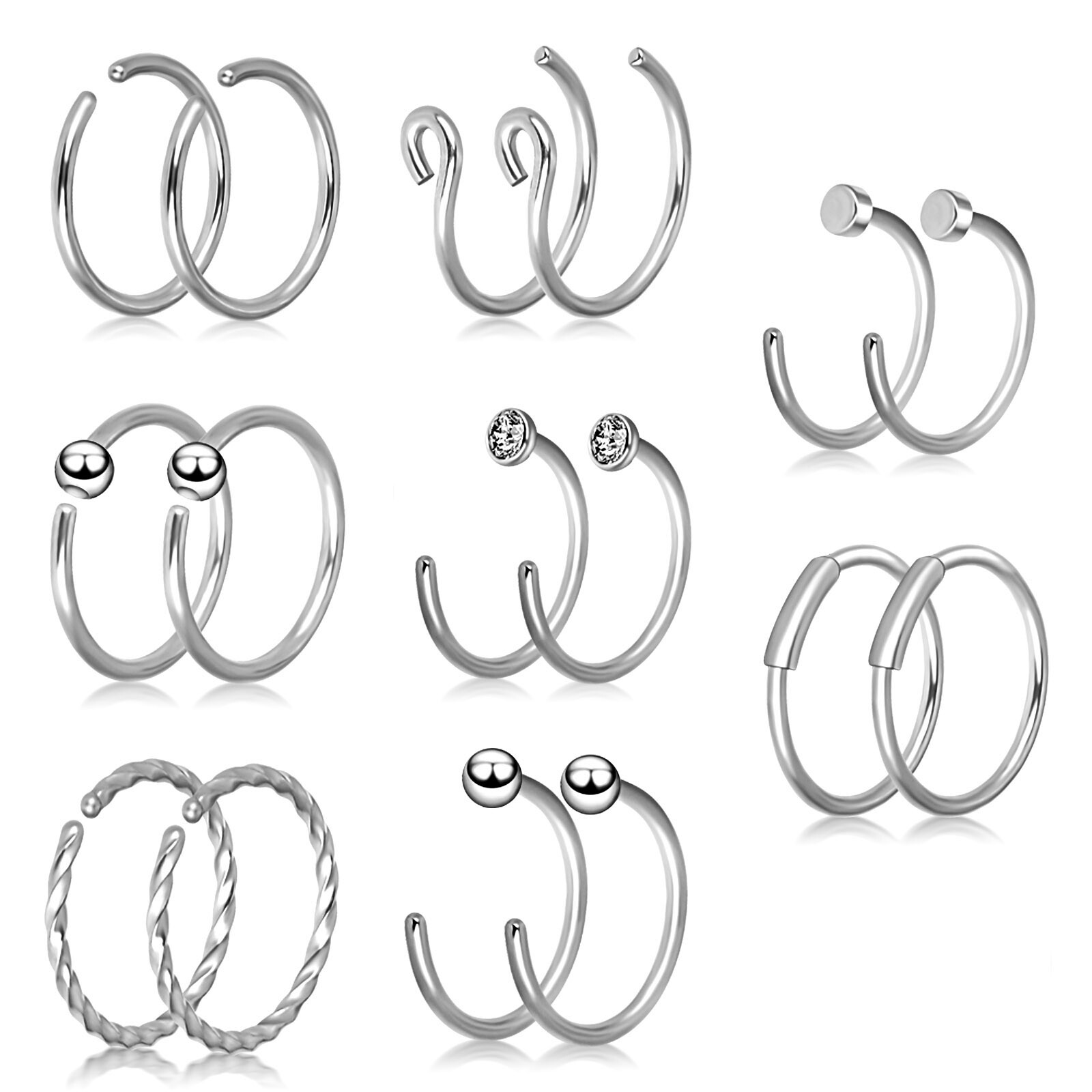 20G Stainless Steel Nose Rings Bone Studs Cartilage Hoop Piercing Set 16-32PCS 20G Stainless Steel Nose Rings Bone Studs Cartilage Hoop Piercing Set 16-32PCS