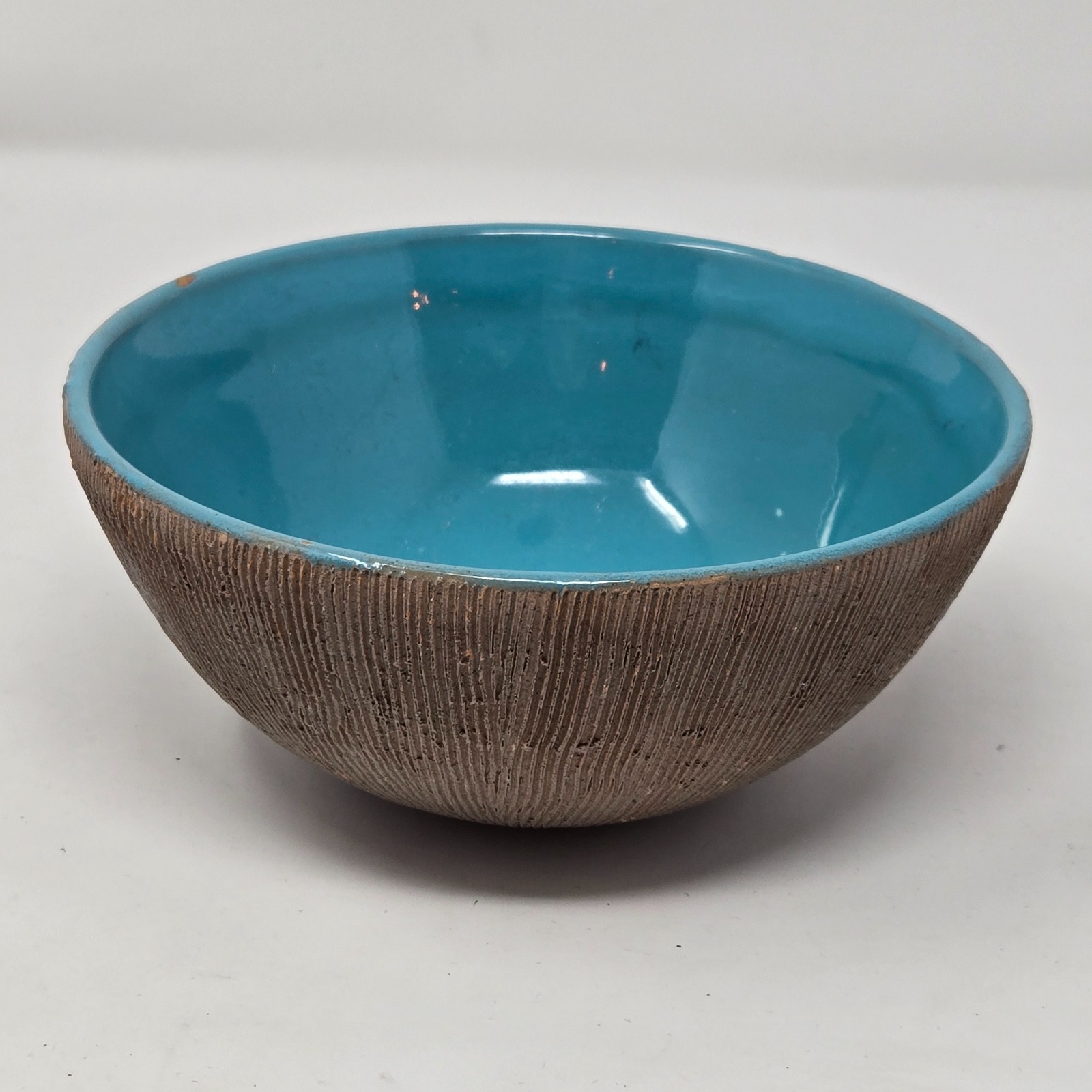 Vtg Aldo Londi Bitossi Seta Bowl Turquoise Blue Italy Signed Ribbed Unglazed