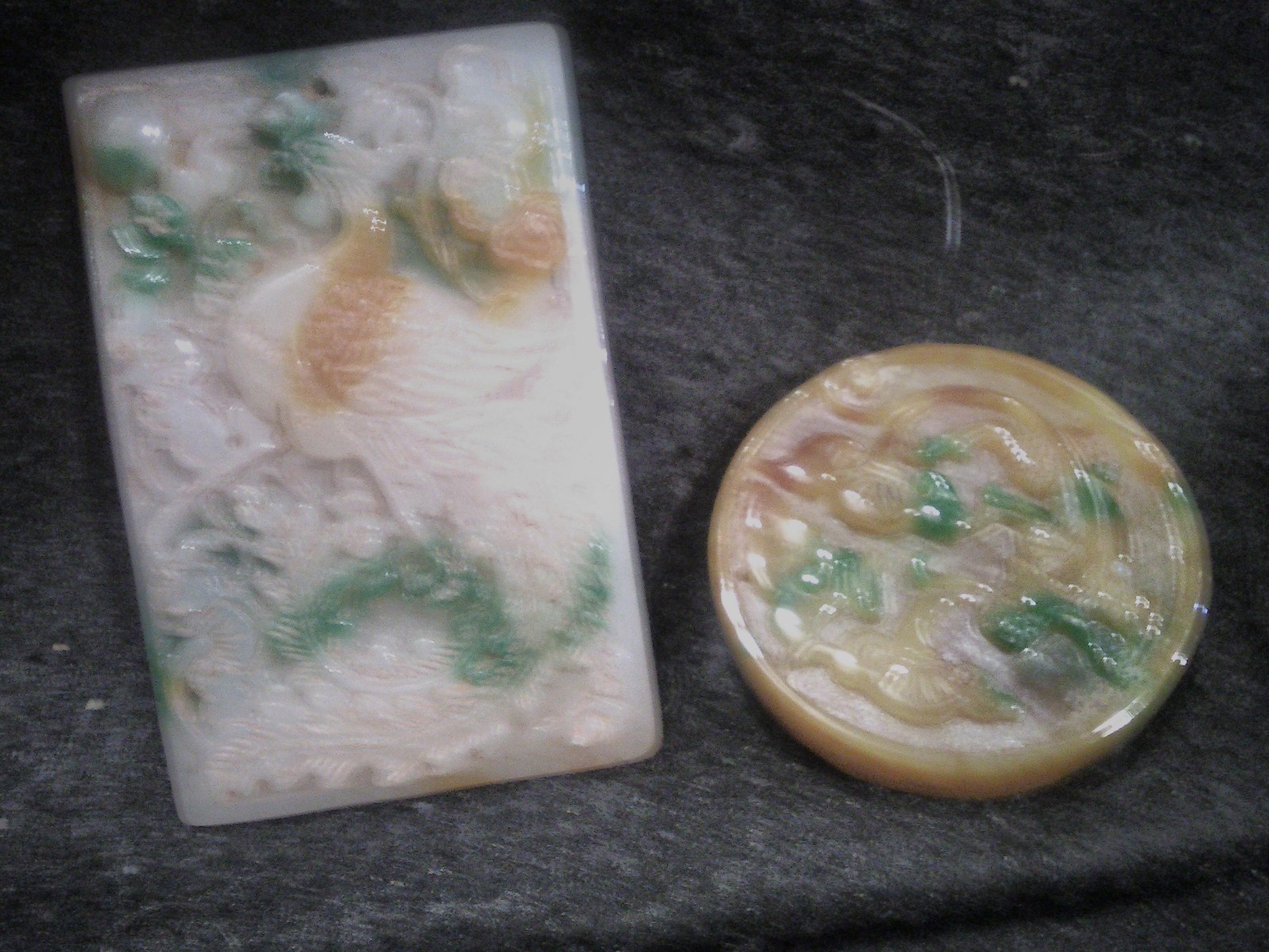 Ancient Chinese Ming-Qing Dynasty 2 Jadeite Amulets 1600-1800 ad