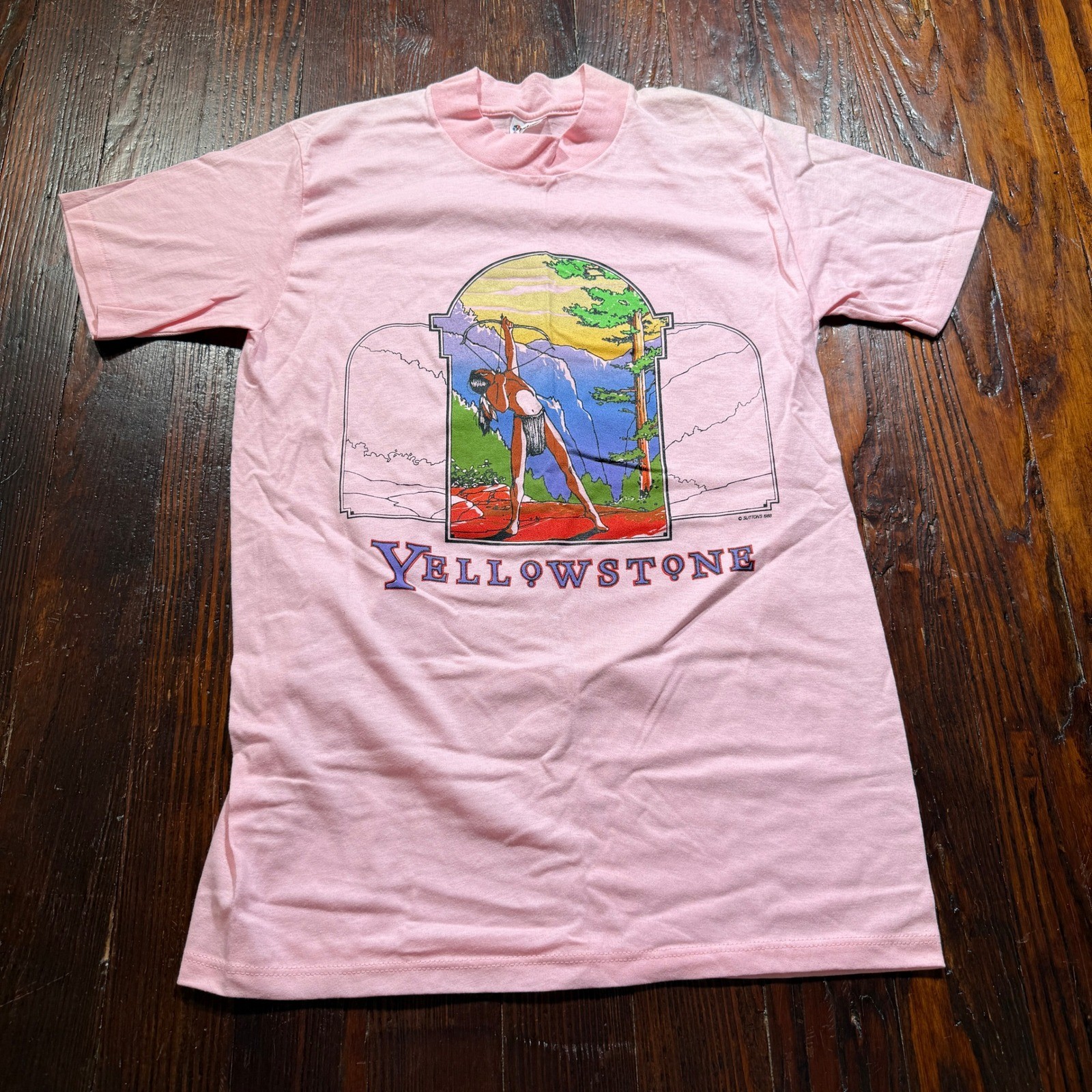 Vintage 1988 Stedman Yellowstone Shirt Mens M Pink 80s Graphic Single Stitch USA