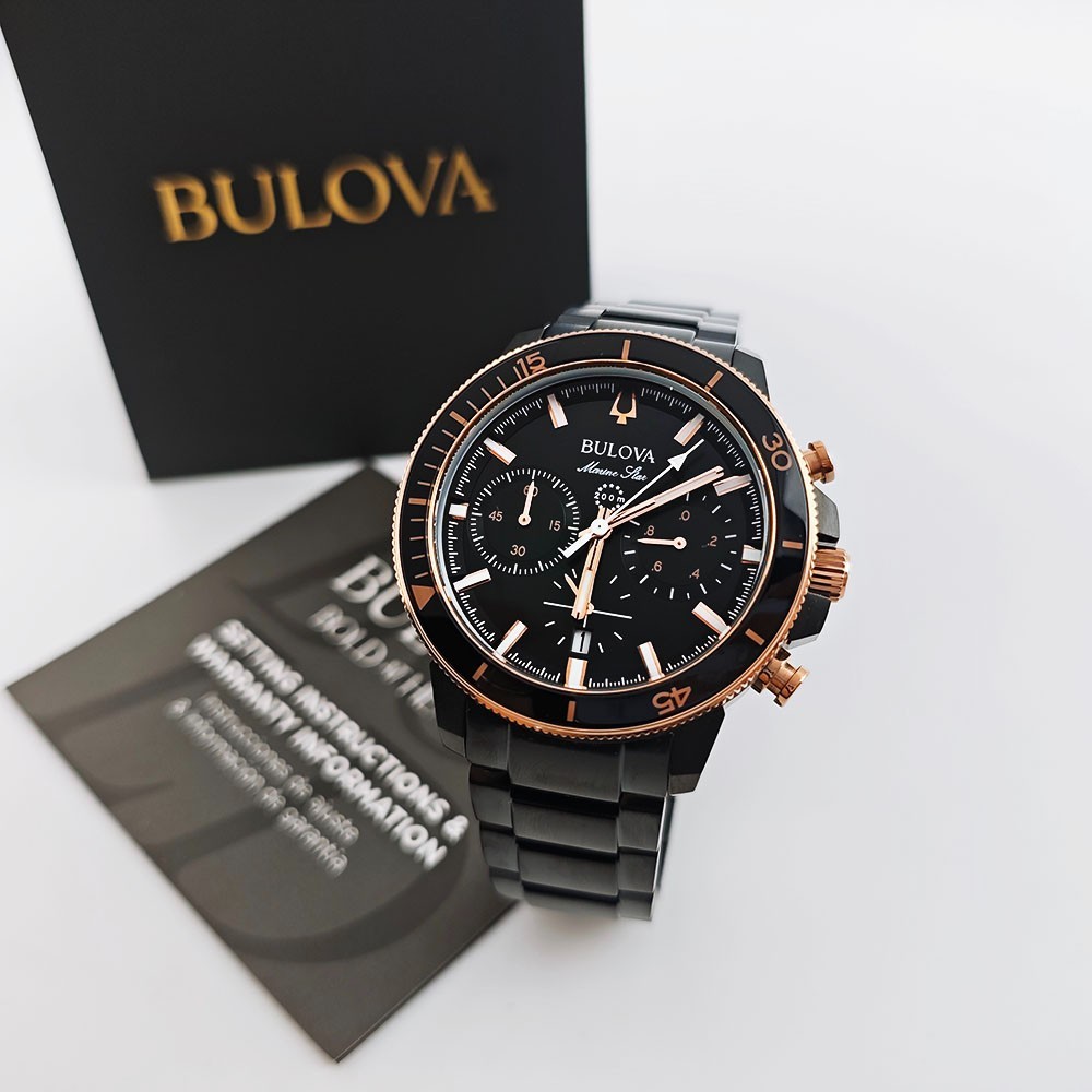 Bulova 98B302 Marine Star Black Dial Men\'s Quartz Chronograph Watch 45mm