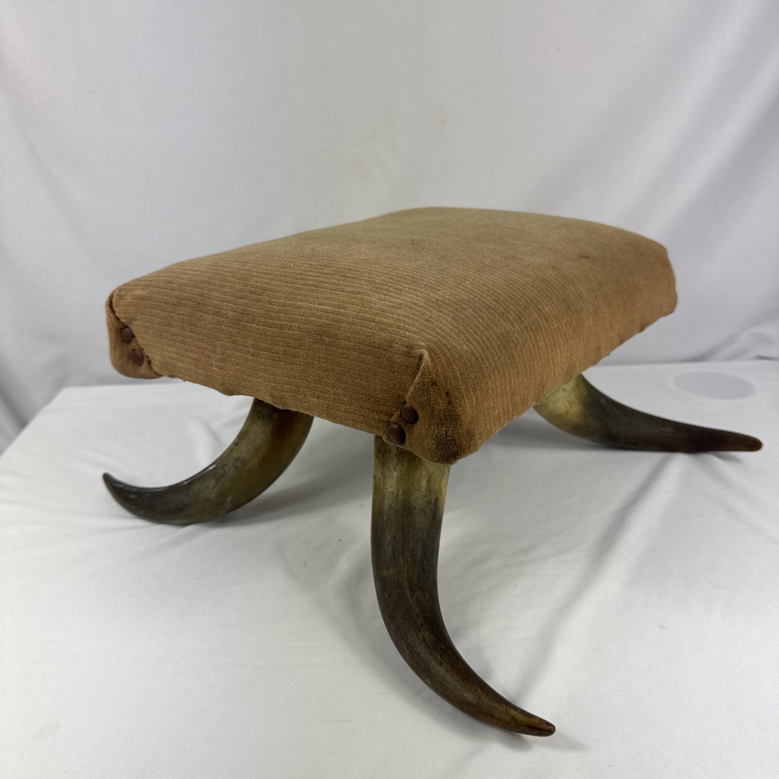 ANTIQUE American Cowboy Cow Horn Footstool Late 1800’s READ