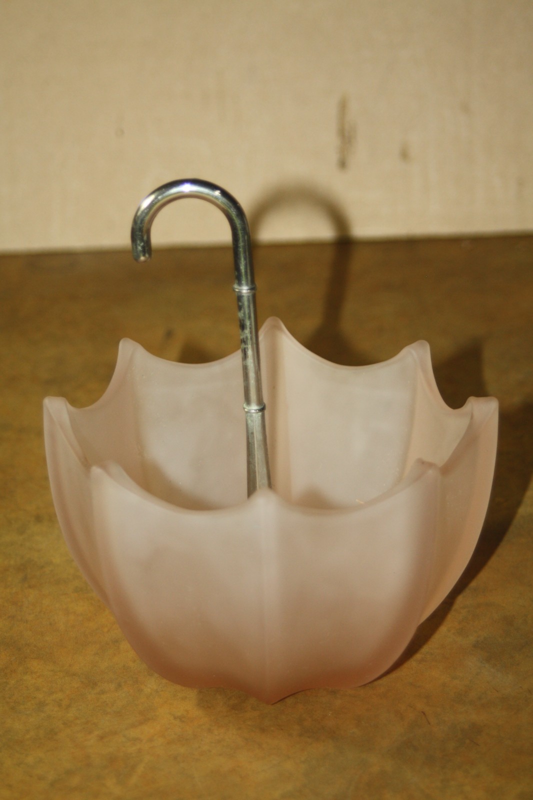 Vintage Fenton Pink Satin Glass Umbrella Trinket / Candy Dish - Decor