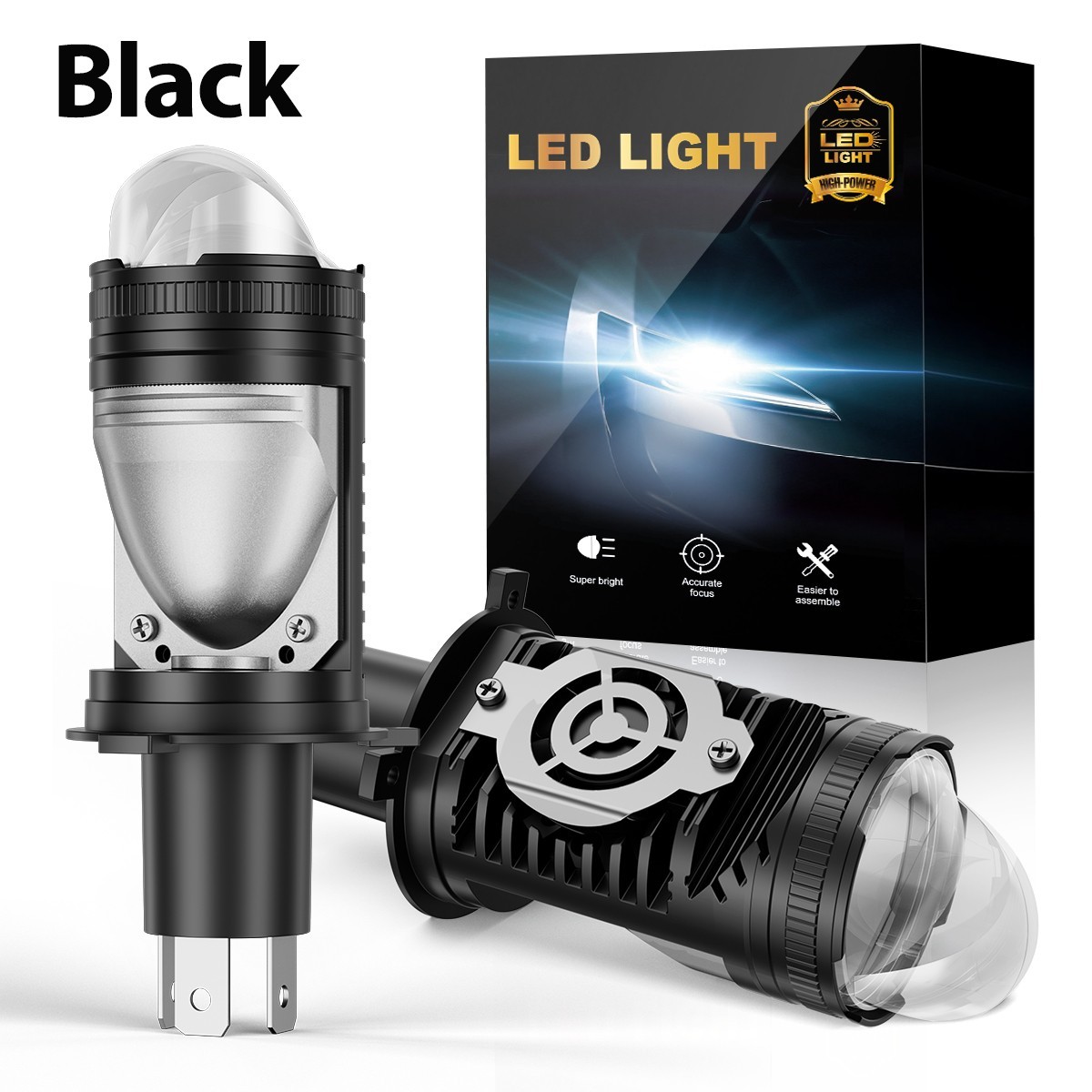 2PCS H4 LED Bulbs Headlight w/ Projector Lens High-Low Beam Kit 160W 6000K