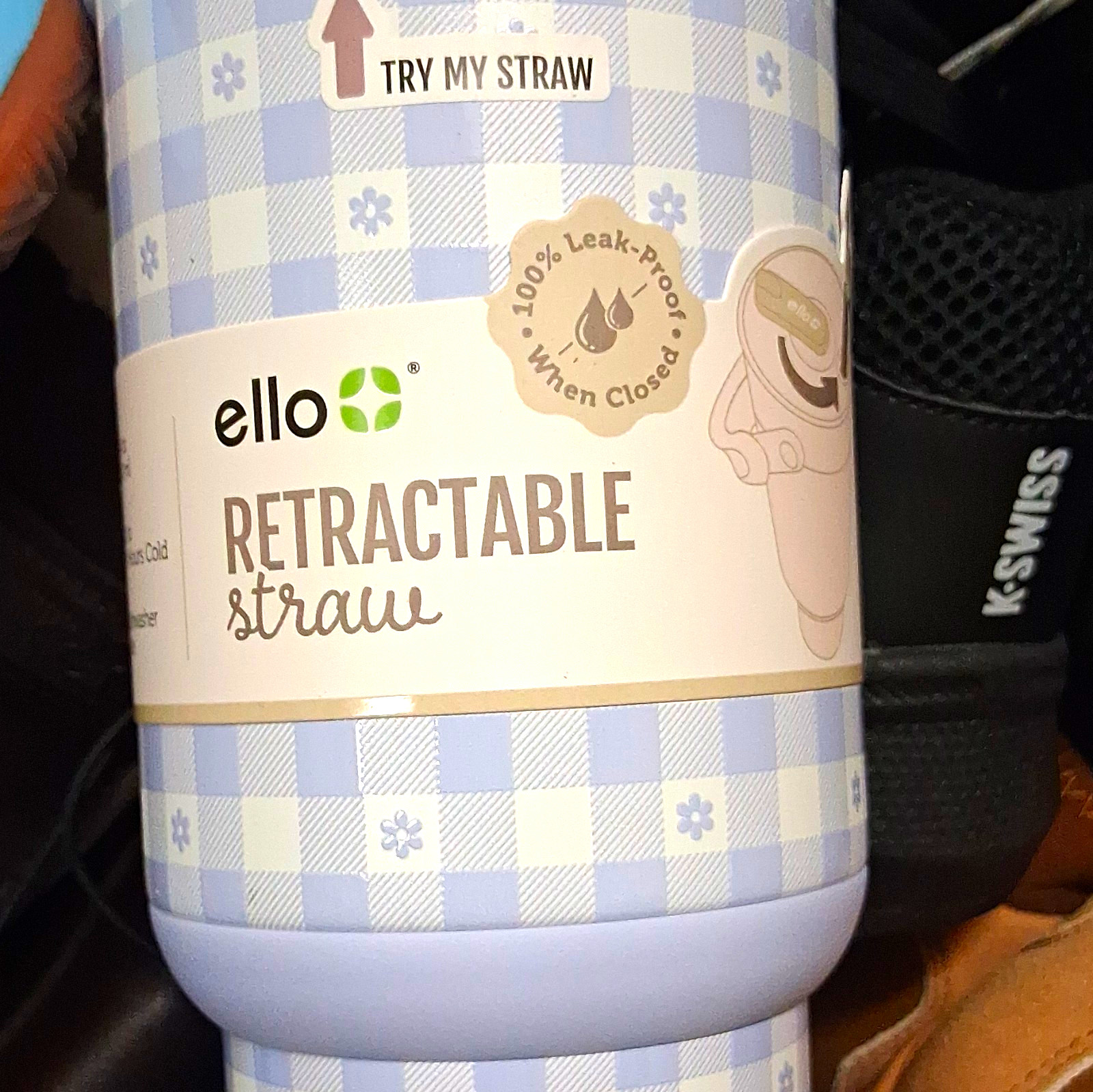 Ello Oasis 24oz/710mL Gingham Flower Blue Tumbler w/ Straw Handle, Leak Proof