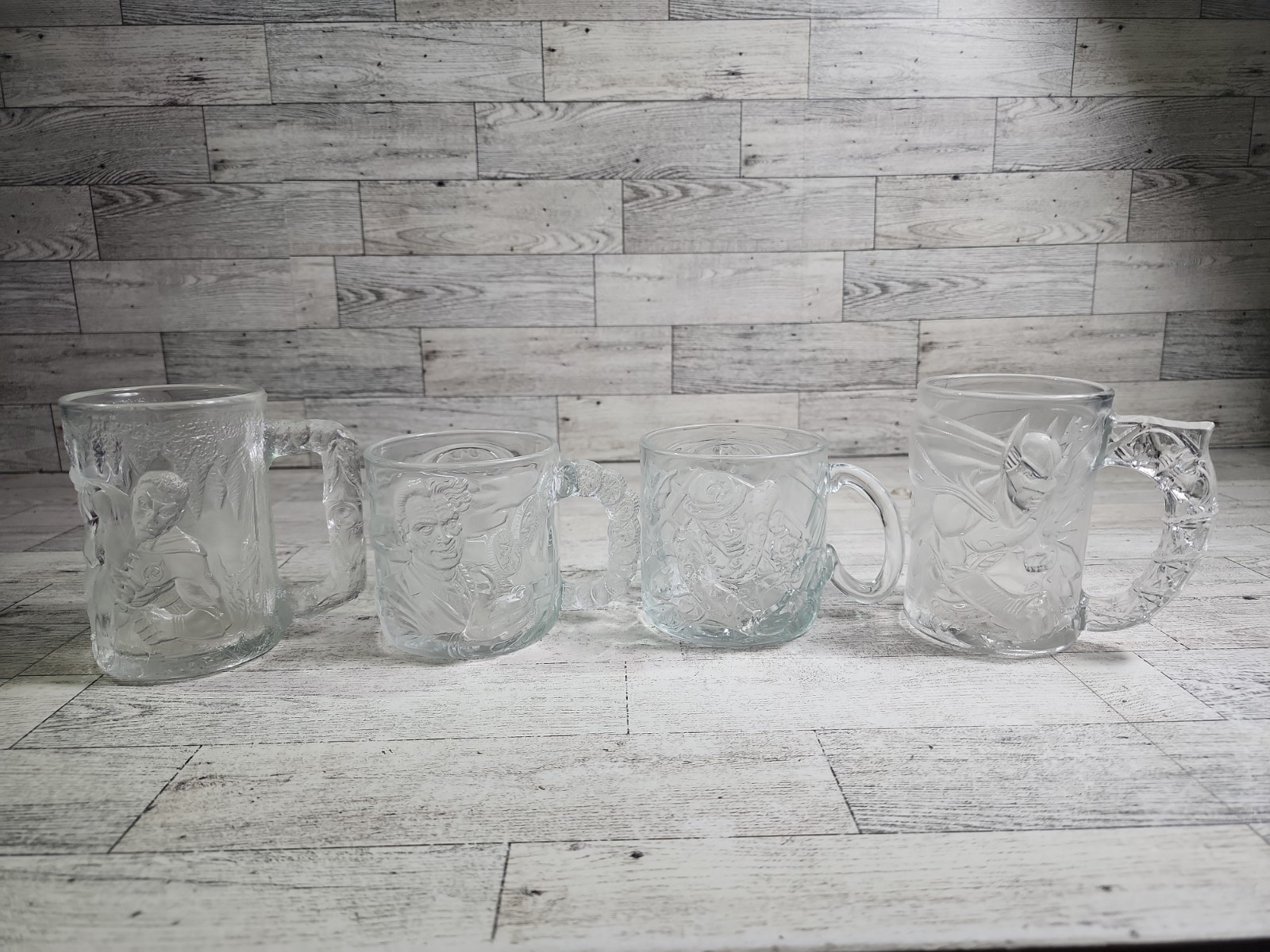 Vintage 1995 McDonalds Batman Forever Embossed Glass Set of 4 Clear Cups Mugs DC Vintage 1995 McDonalds Batman Forever Embossed Glass Set of 4 Clear Cups Mugs DC