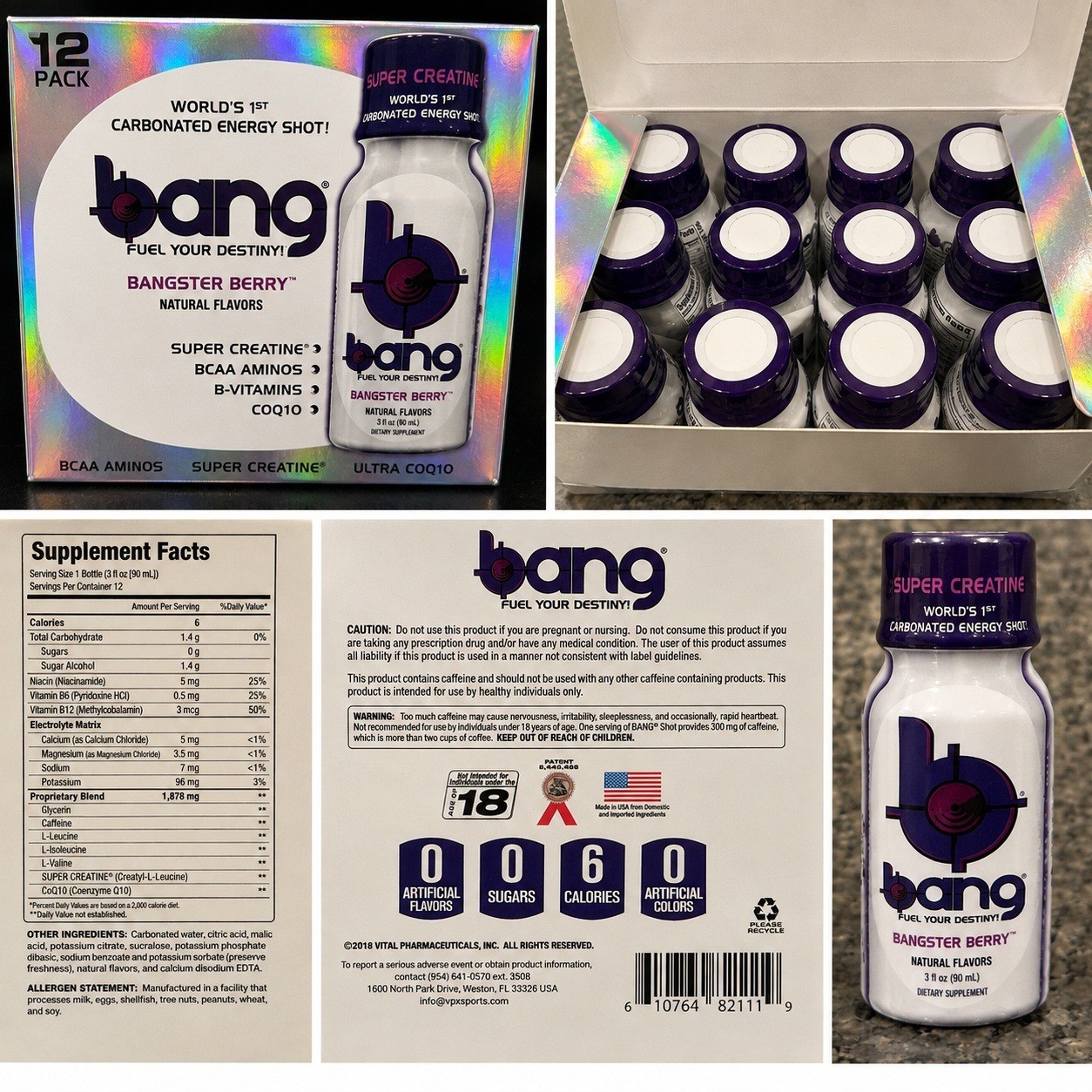 Bang Energy Shot Bangster Berry 12 Pack VPX Super Creatine BCAA Discontinued