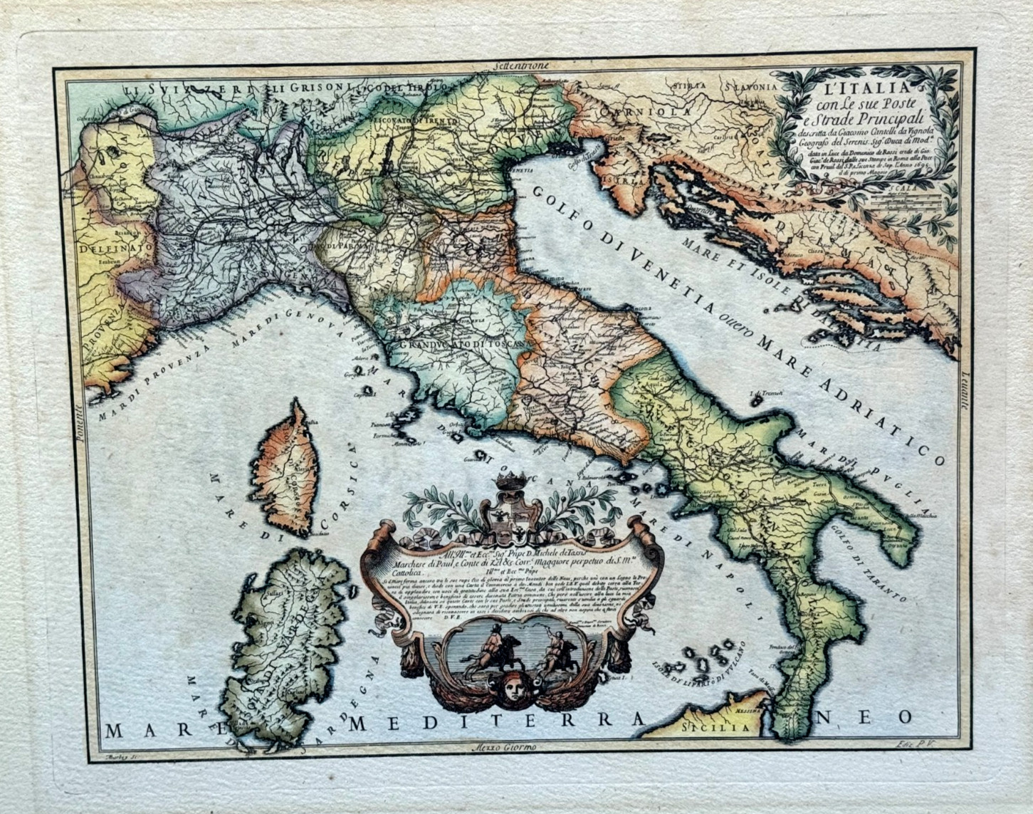 OLD ANTIQUE MAP OF ITALY HAND COLORED ENGRAVING MEZZOGIORNO BURBEY EDIZ P.V ART OLD ANTIQUE MAP OF ITALY HAND COLORED ENGRAVING MEZZOGIORNO BURBEY EDIZ P.V ART