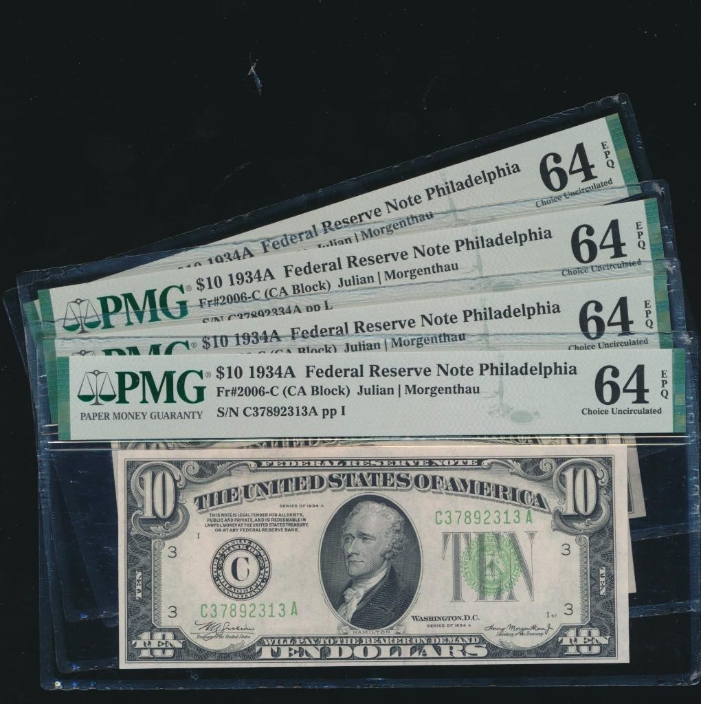 AC $10 1934A Philadelphia PMG 64 EPQ Fr 2006-C (price for one)