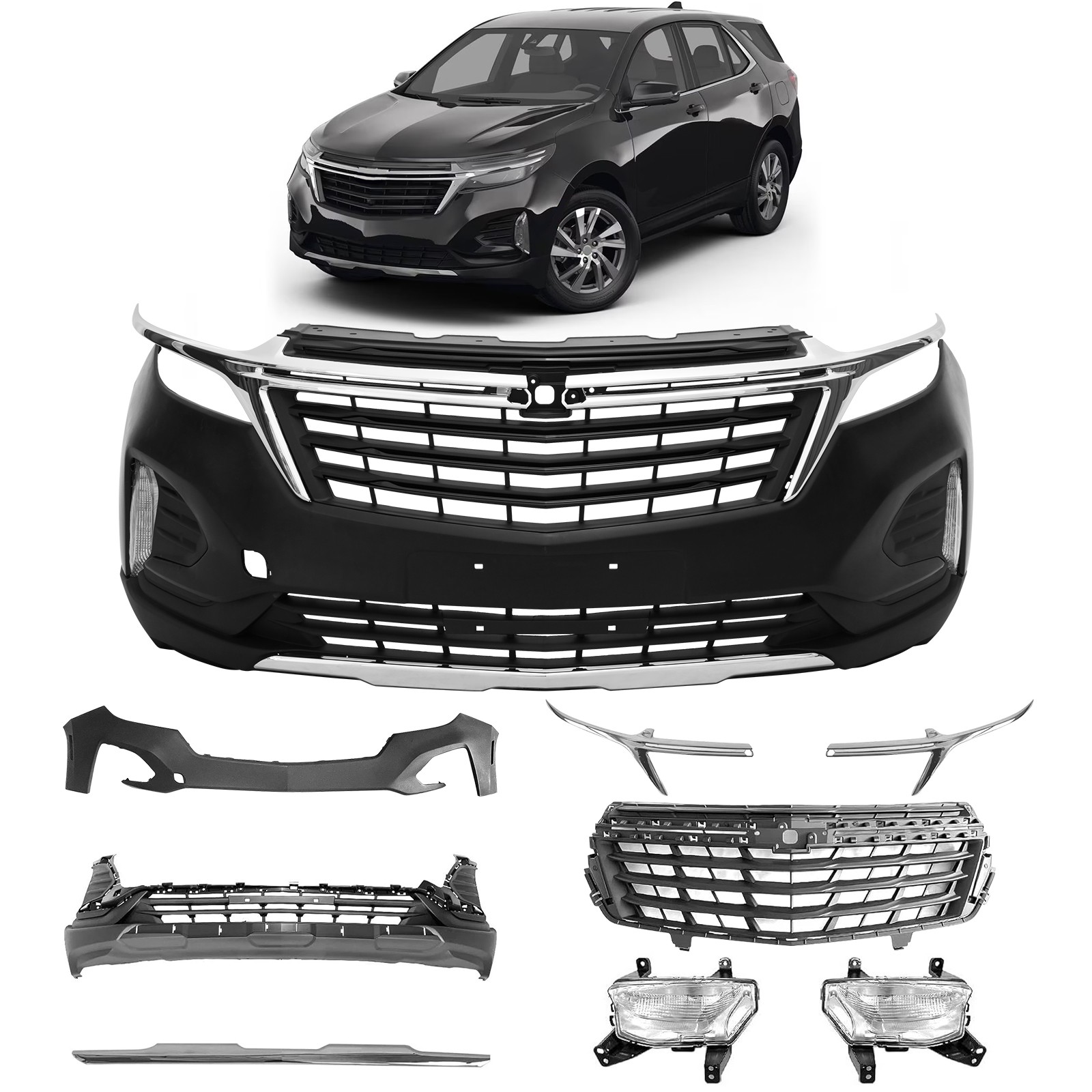 For 2022-2024 Chevy Equinox Front Bumper Complete Grills Skide Plate Fog Lights