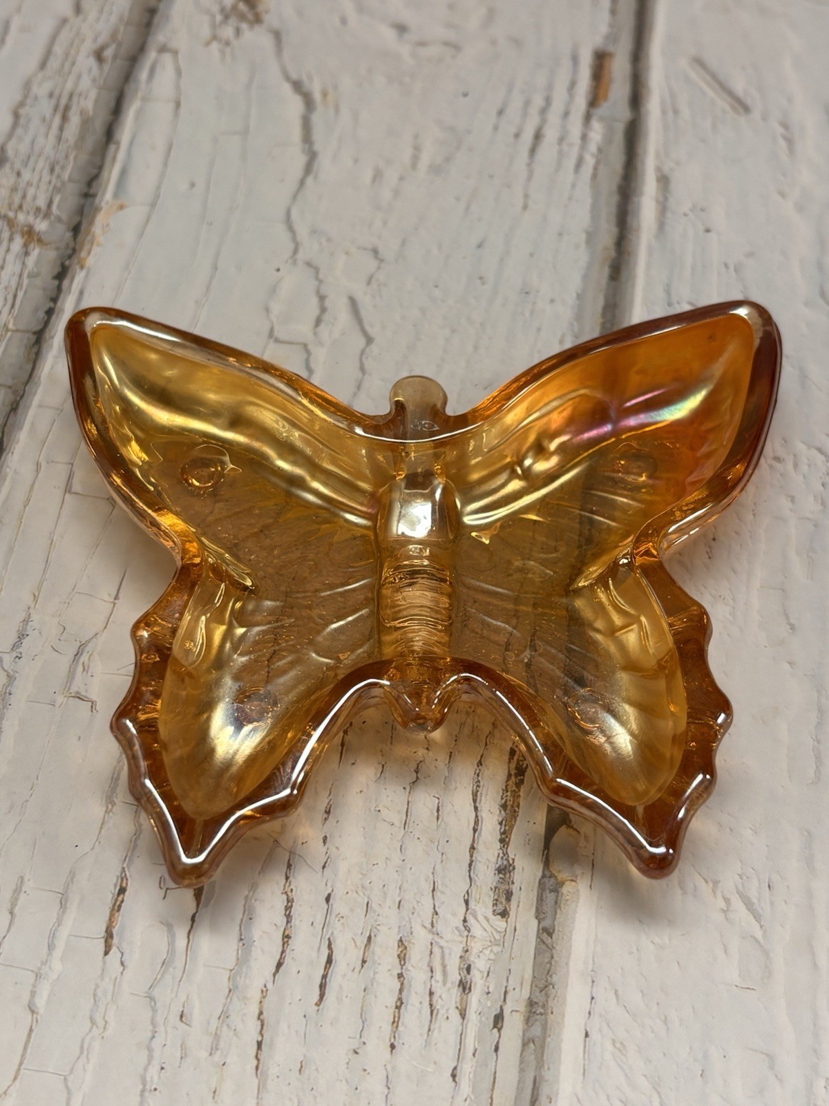 Vtg. Jeannette 1950s Marigold Carnival Glass Butterfly Trinket Dishes 4.5 Inches