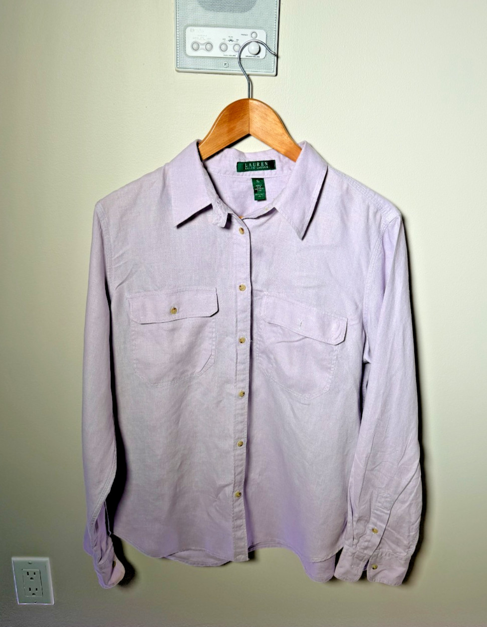 Lauren Ralph Lauren Women\'s XL 100% Linen Button Down Sleeve Shirt Lilac Lauren Ralph Lauren Women\'s XL 100% Linen Button Down Sleeve Shirt Lilac