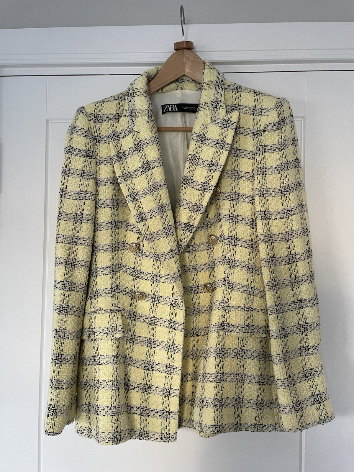 Zara Women’s Blazer Yellow Black Butter Yellow Boucle Style - Reiss Hobbs Cos